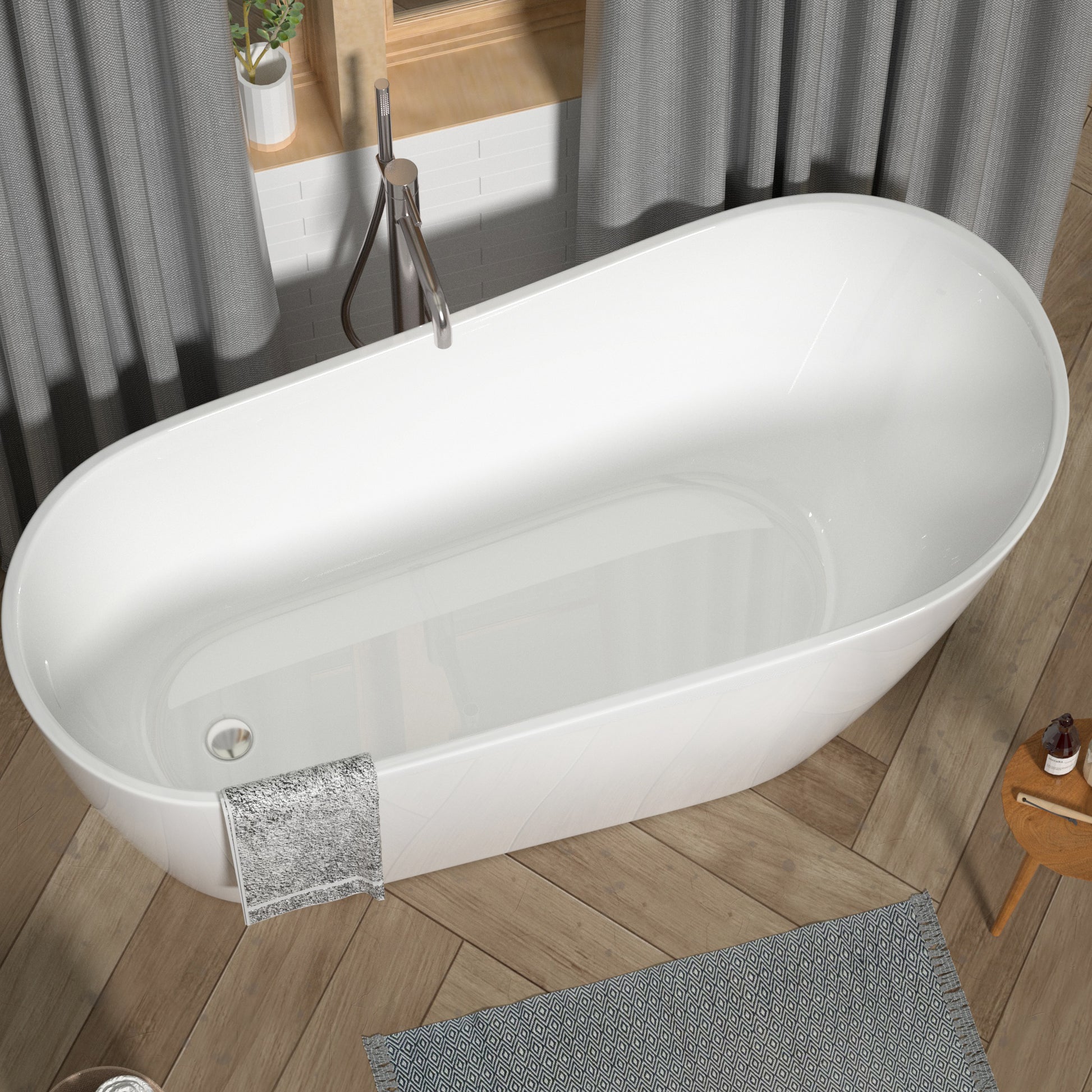 Acrylic Freestanding Soaking Bathtub 55 White White Acrylic