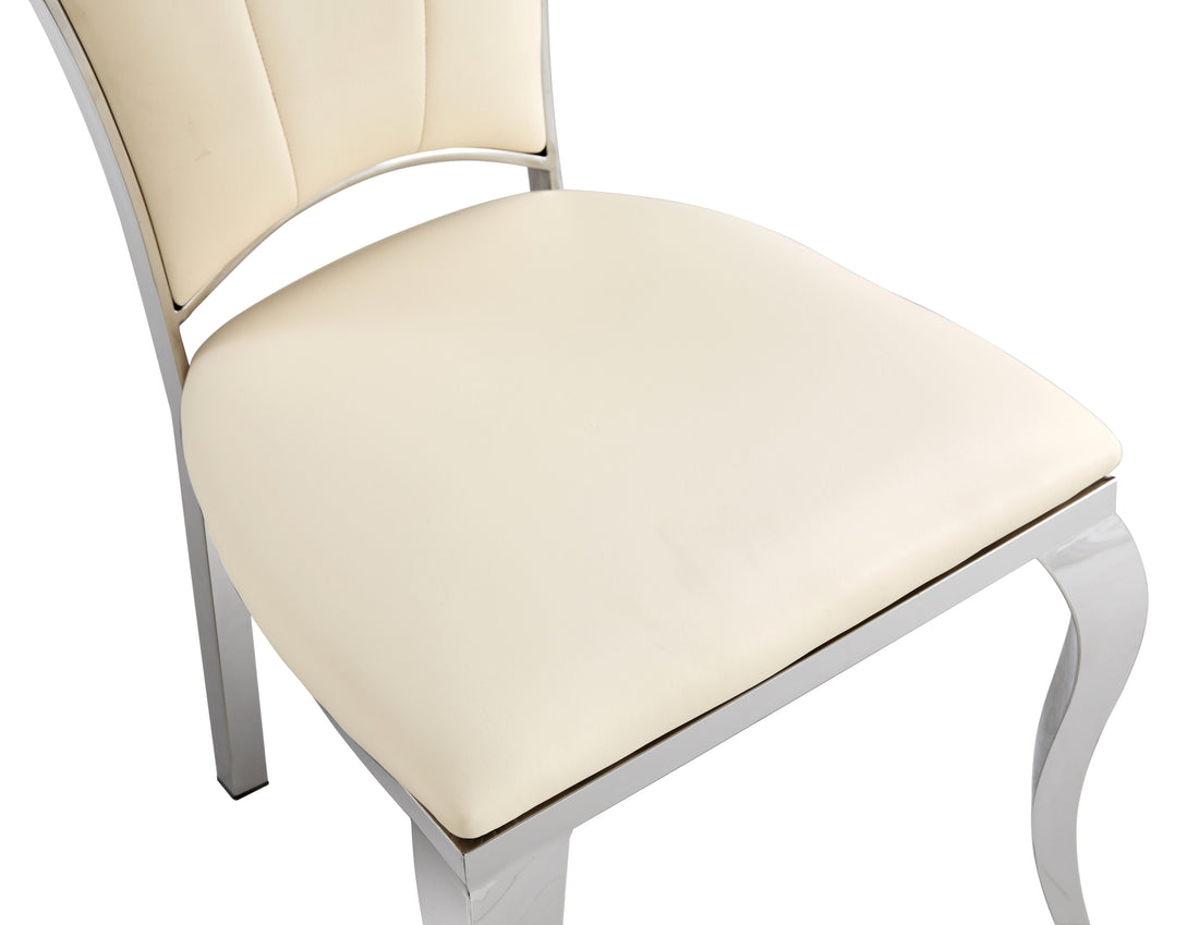 Dining Chair Silver Leg White Pu Seat 4Pcs Set -