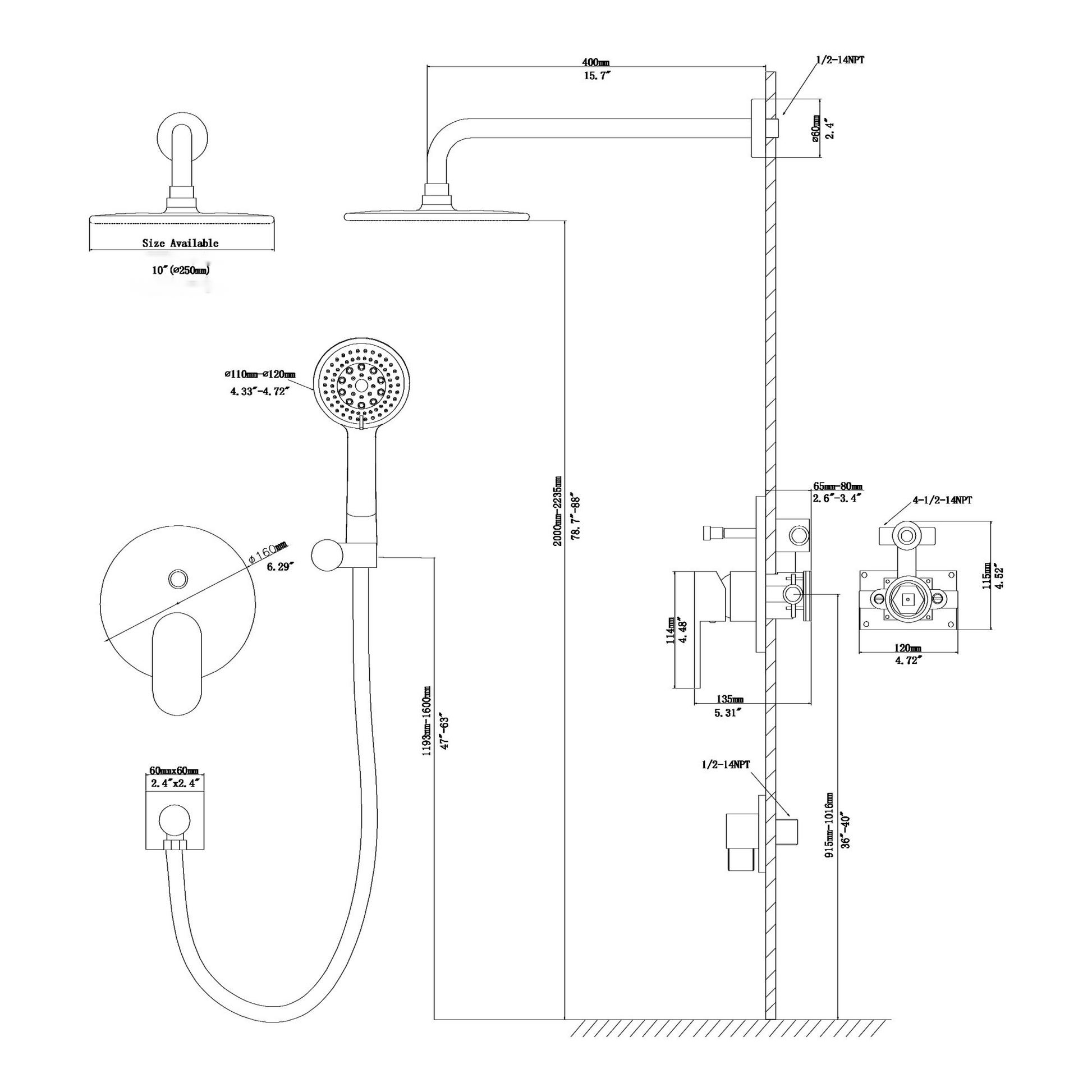 10" Rain Shower Head Systems, Dual Shower Heads, Brushed Nickel,Wall Mounted Shower Brushed Nickel Stainless Steel