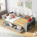 Twin Size Daybed With Shelves, Drawers And Built In Charging Station, Gray Gray Pine