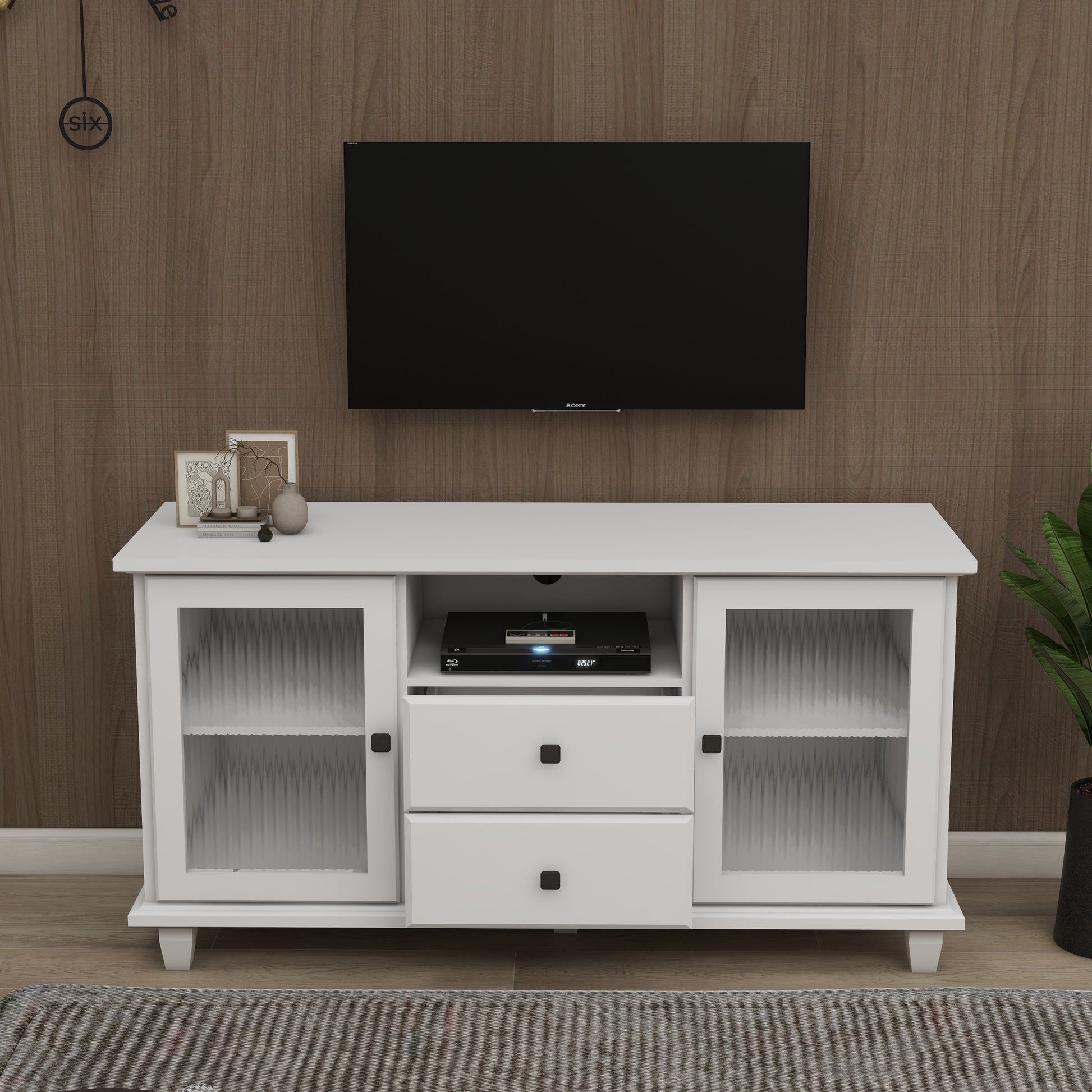 Ultra White Changhong Glass Tv Cabinet White Mdf