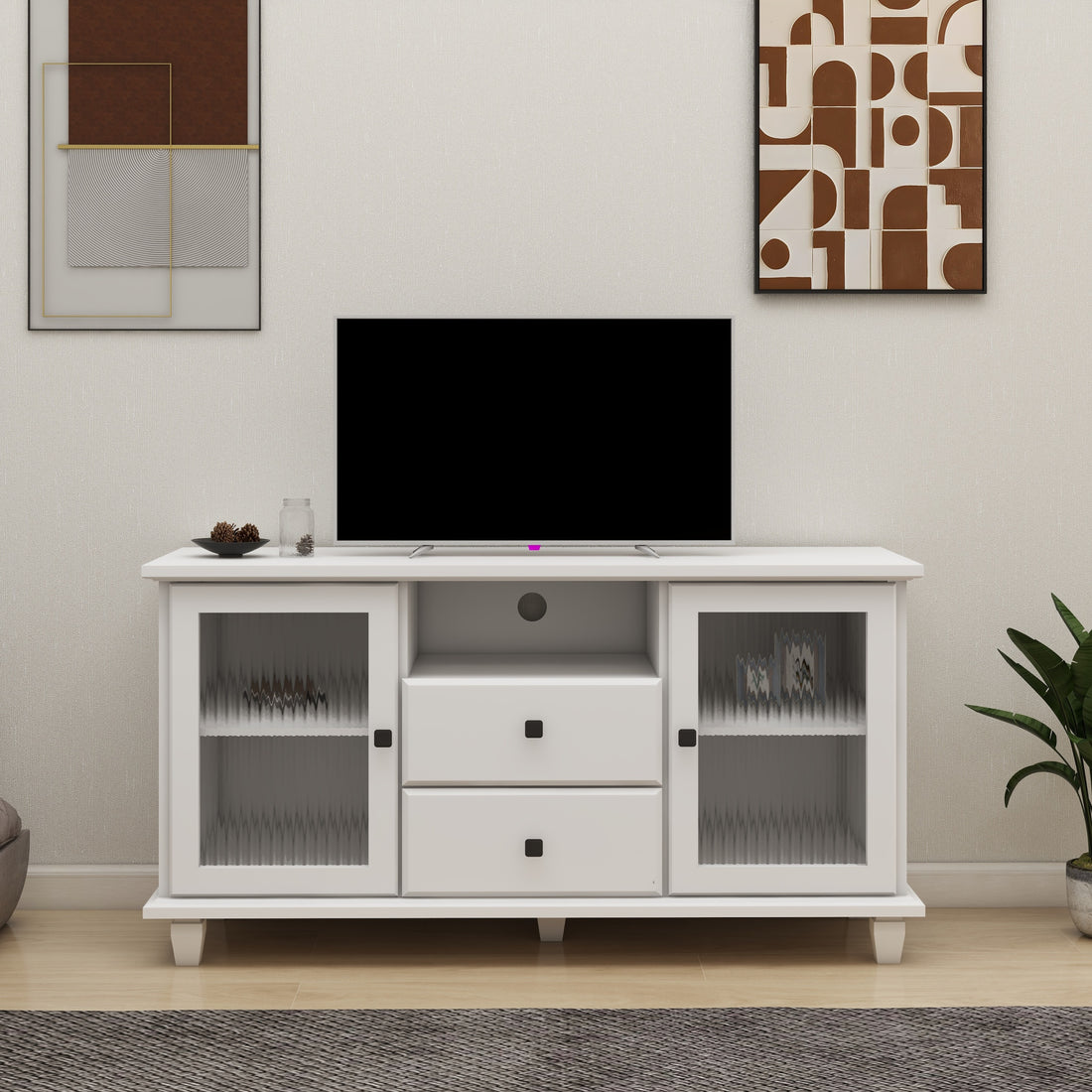 Ultra White Changhong Glass Tv Cabinet White Mdf