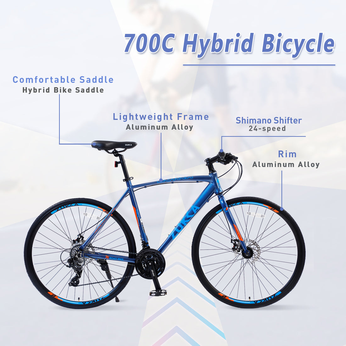 24 Speed Hybrid Bike Disc Brake 700C Road Bike For Men Women'S City Bicycle Cycling Blue Garden & Outdoor Aluminium