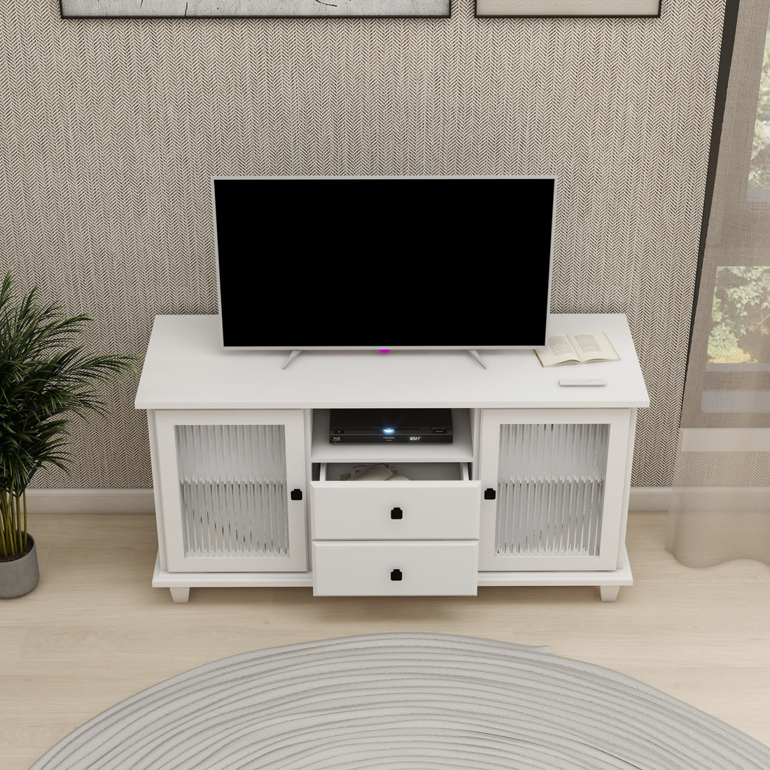 Ultra White Changhong Glass Tv Cabinet White Mdf