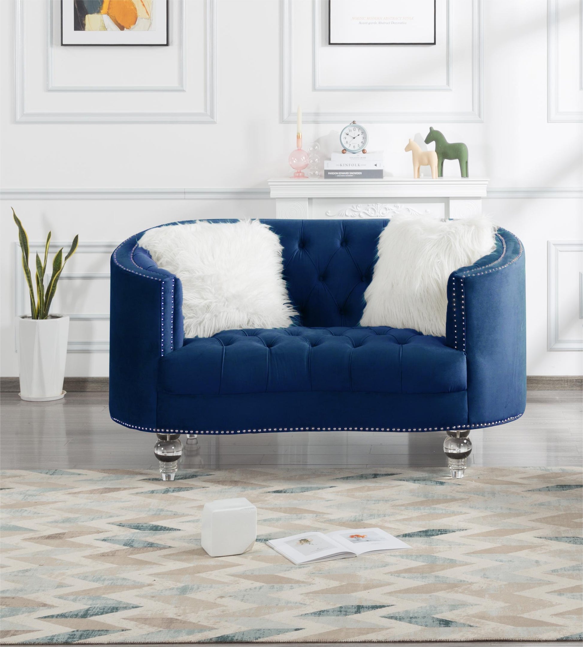 Living Room Loveseats Navy Blue Velvet Navy Blue Velvet