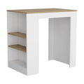 Highlands Kitchen Island With Storage Base In White And Macadamia White Engineered Wood