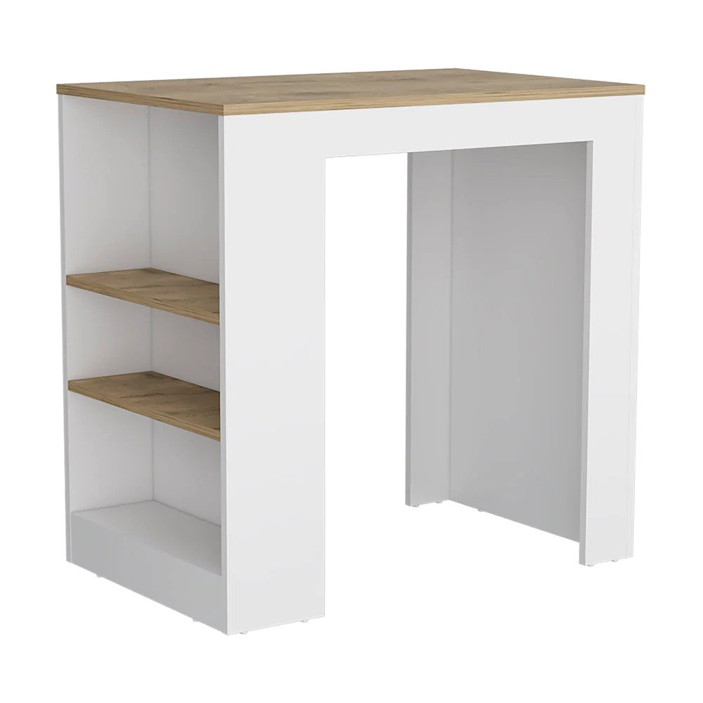 Highlands Kitchen Island With Storage Base In White And Macadamia White Engineered Wood