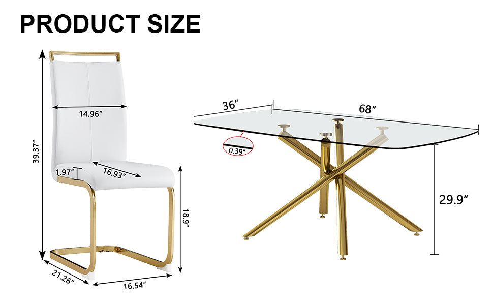 Large Modern Minimalist Rectangular Glass Dining Table golden-metal