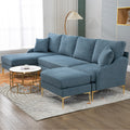 110'' Wide Reversible Left Or Right Chaise Of Sectional Sofa U Shape Convertible Sofa Couch 4 Seat Couch With Chaise Lounge Upholstered For Living Room, Apartment, Office, Blue Polyester Blend Blue Foam Polyester