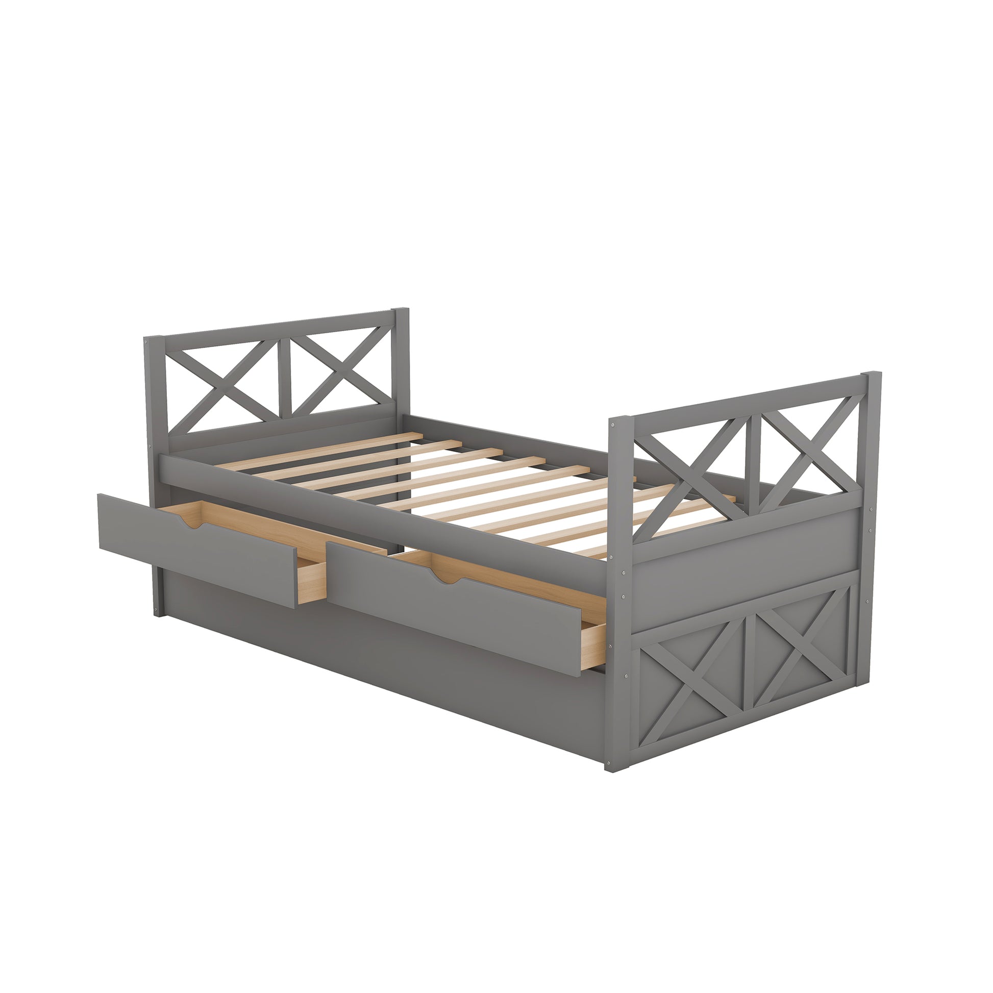 Multi Functional Daybed With Drawers And Trundle, Gray Box Spring Not Required Twin Gray Wood Pine Daybeds Pine