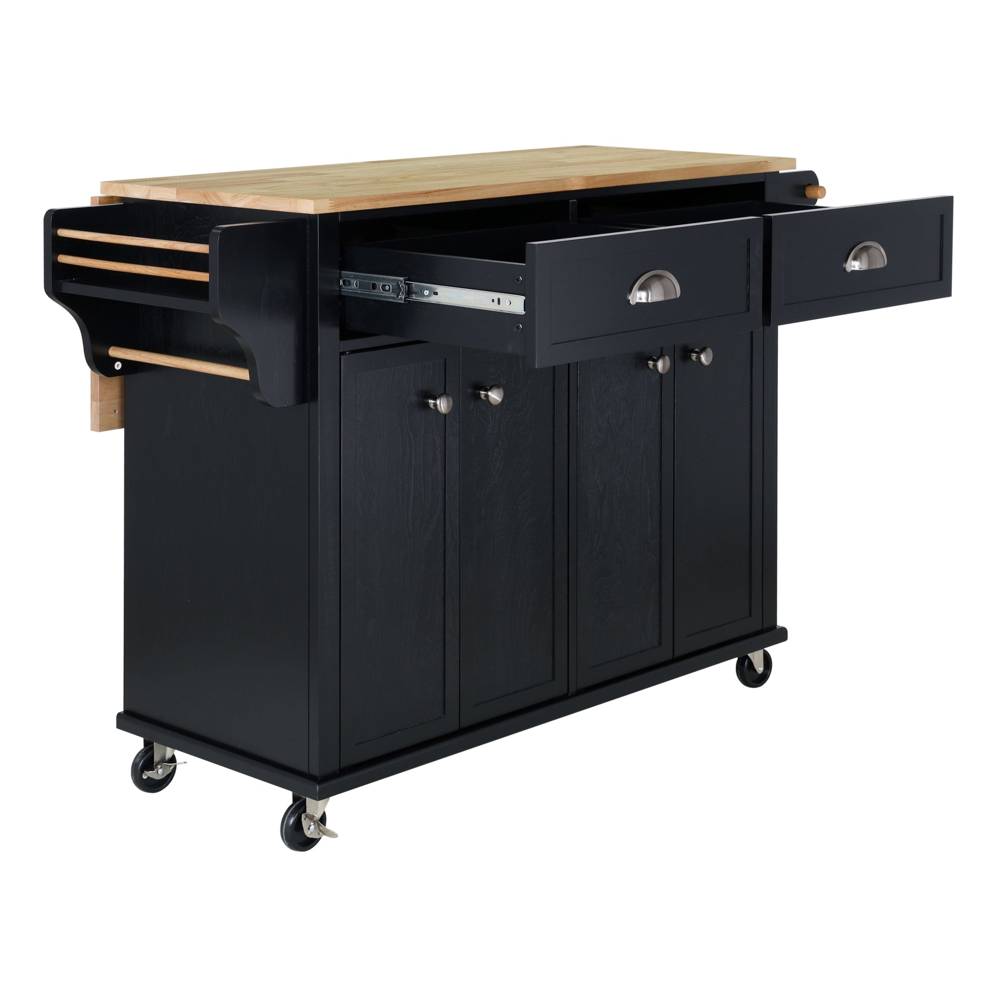 Cambridge Natural Wood Top Kitchen Island with Storage black-solid wood+mdf