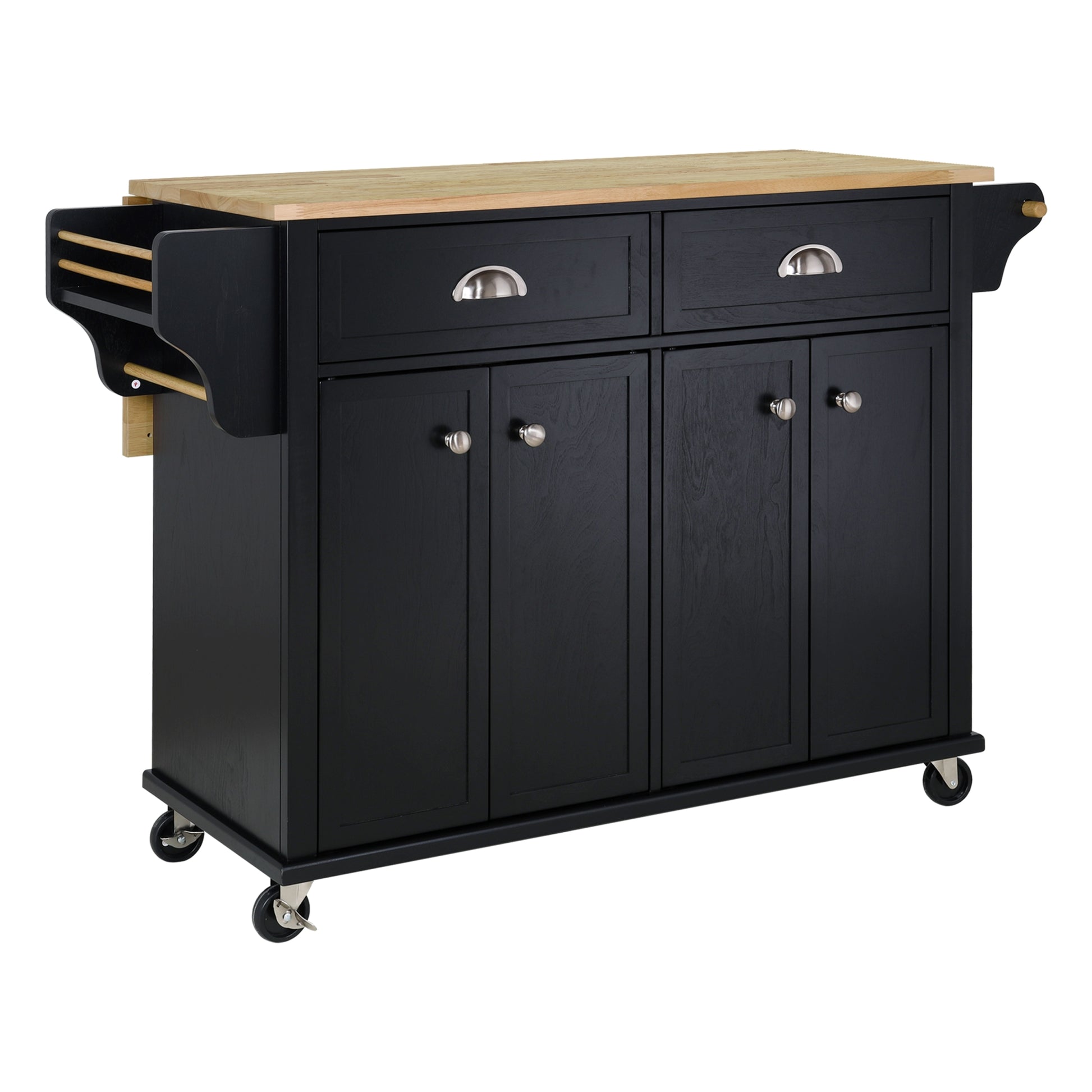 Cambridge Natural Wood Top Kitchen Island with Storage black-solid wood+mdf