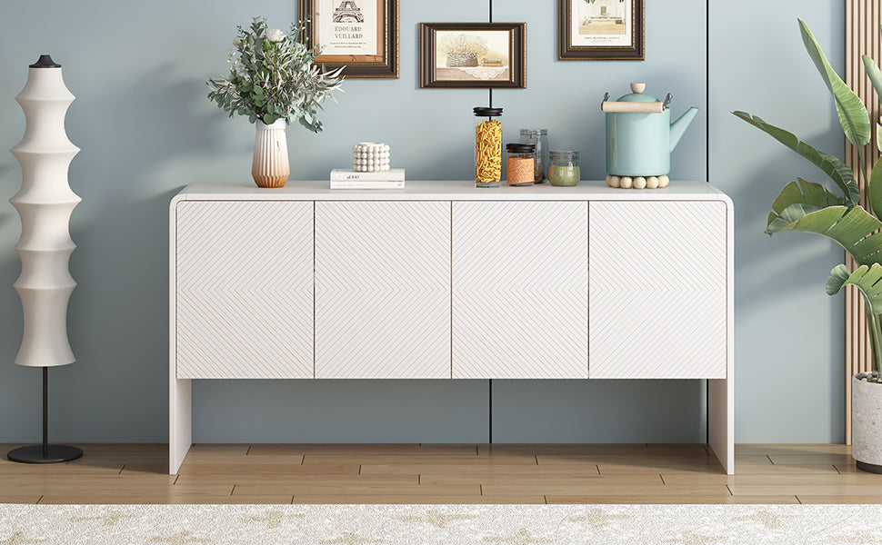 Minimalist Style 60"L Large Storage Space Sideboard With 4 Doors And Rebound Device For Living Room And Entryway White White Mdf