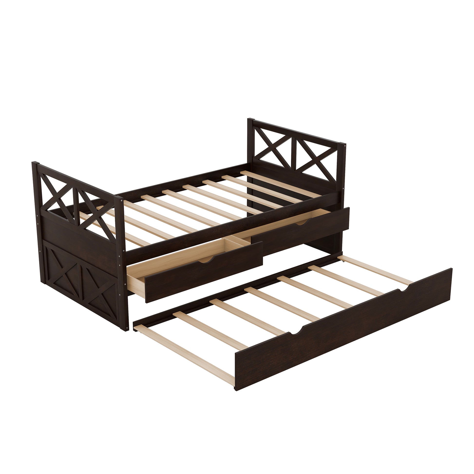 Multi Functional Daybed With Drawers And Trundle, Espresso Box Spring Not Required Twin Espresso Wood Pine Daybeds Pine