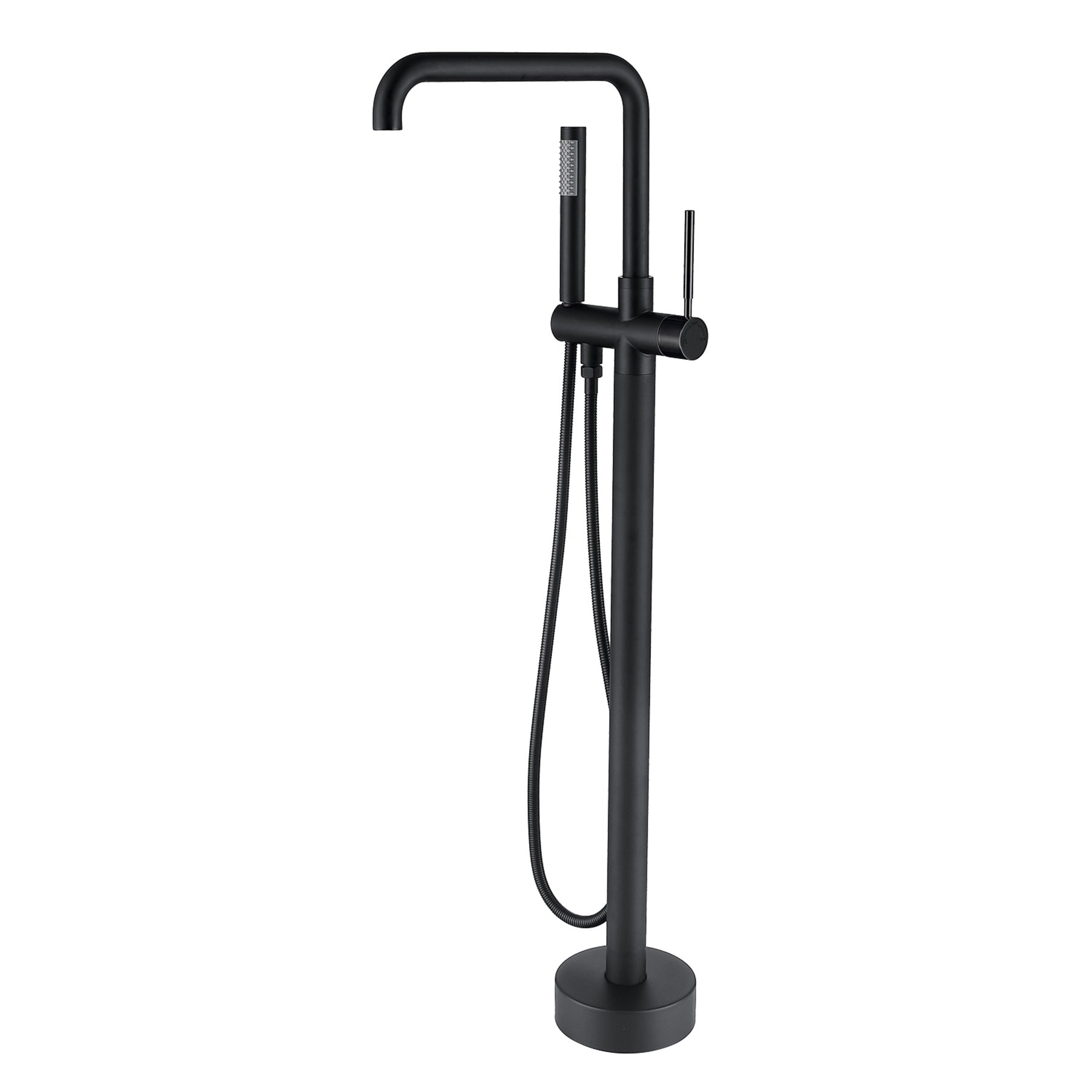 Freestanding Bathtub Faucet With Hand Shower One Matt Black Floor Mounted Bathroom Lever Handles 2 Hole Faucets Metal Manual