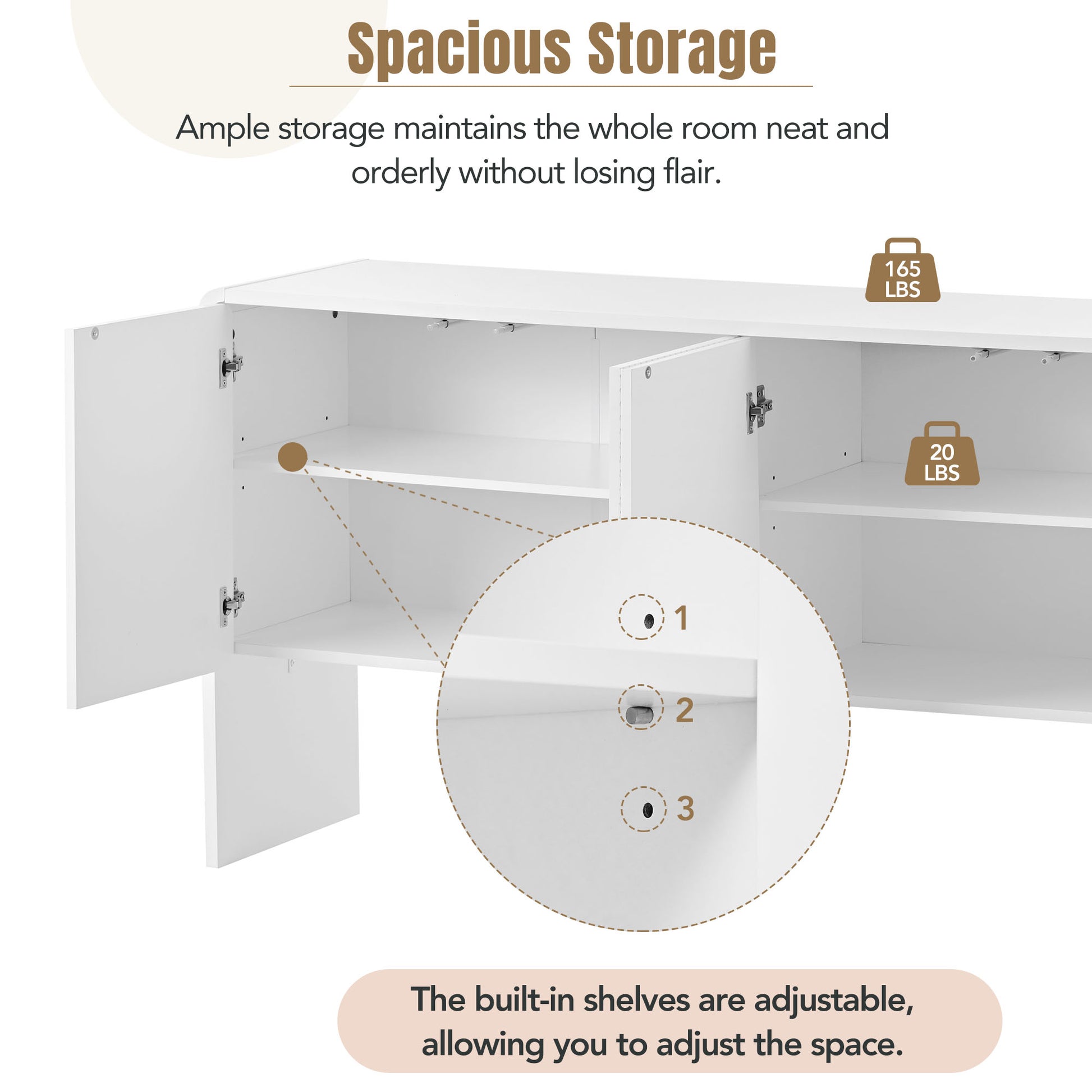 Minimalist Style 60"L Large Storage Space Sideboard With 4 Doors And Rebound Device For Living Room And Entryway White White Mdf