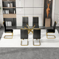 Large Modern Minimalist Rectangular Glass Dining Table golden-metal