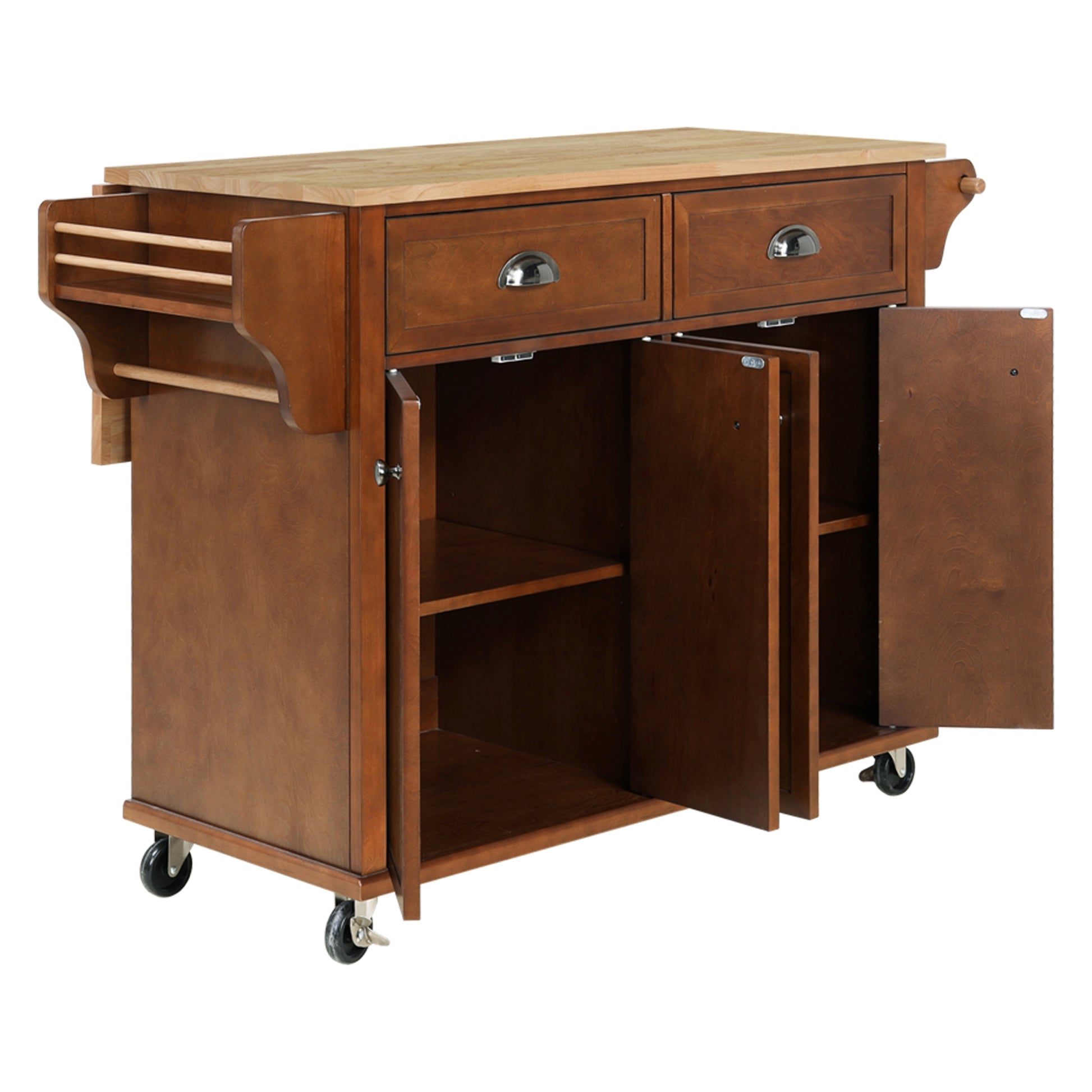 Cambridge Natural Wood Top Kitchen Island with Storage mahogany-solid wood+mdf