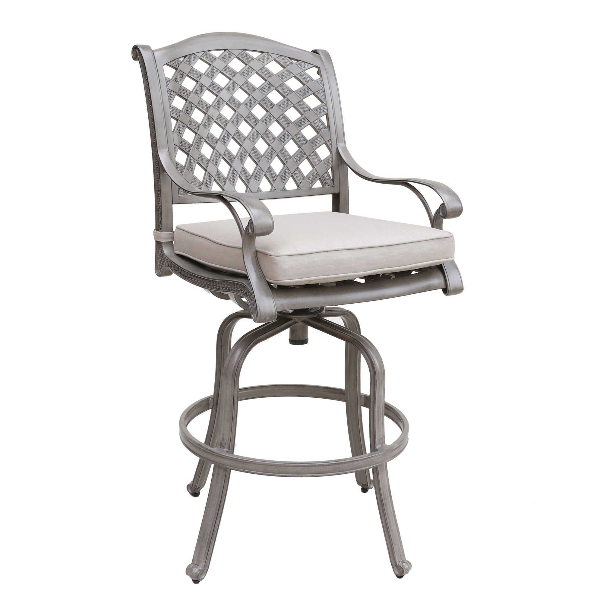 Cast Aluminum Bar Stool With Cushion, Set Of 2 Grey Aluminium