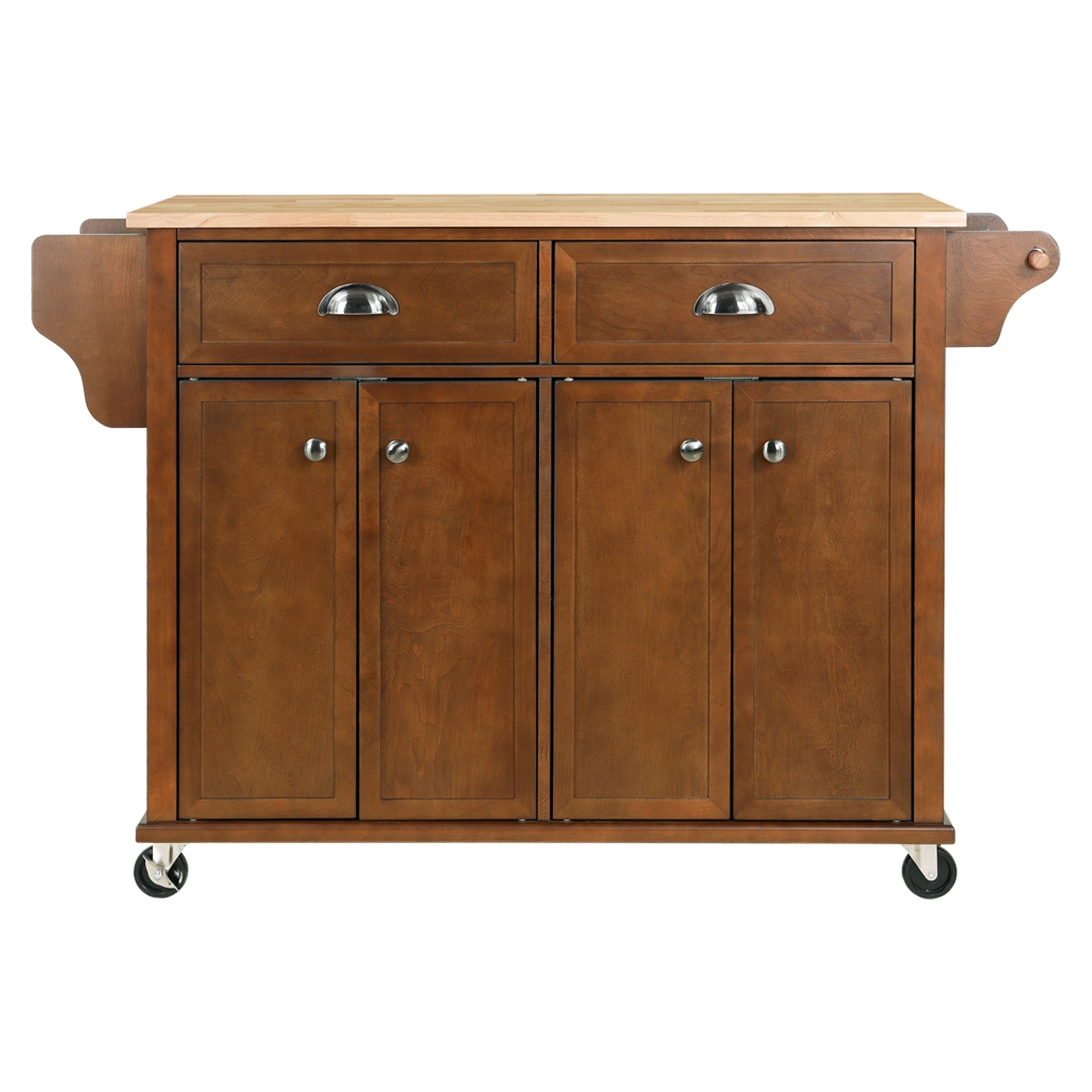 Cambridge Natural Wood Top Kitchen Island with Storage mahogany-solid wood+mdf