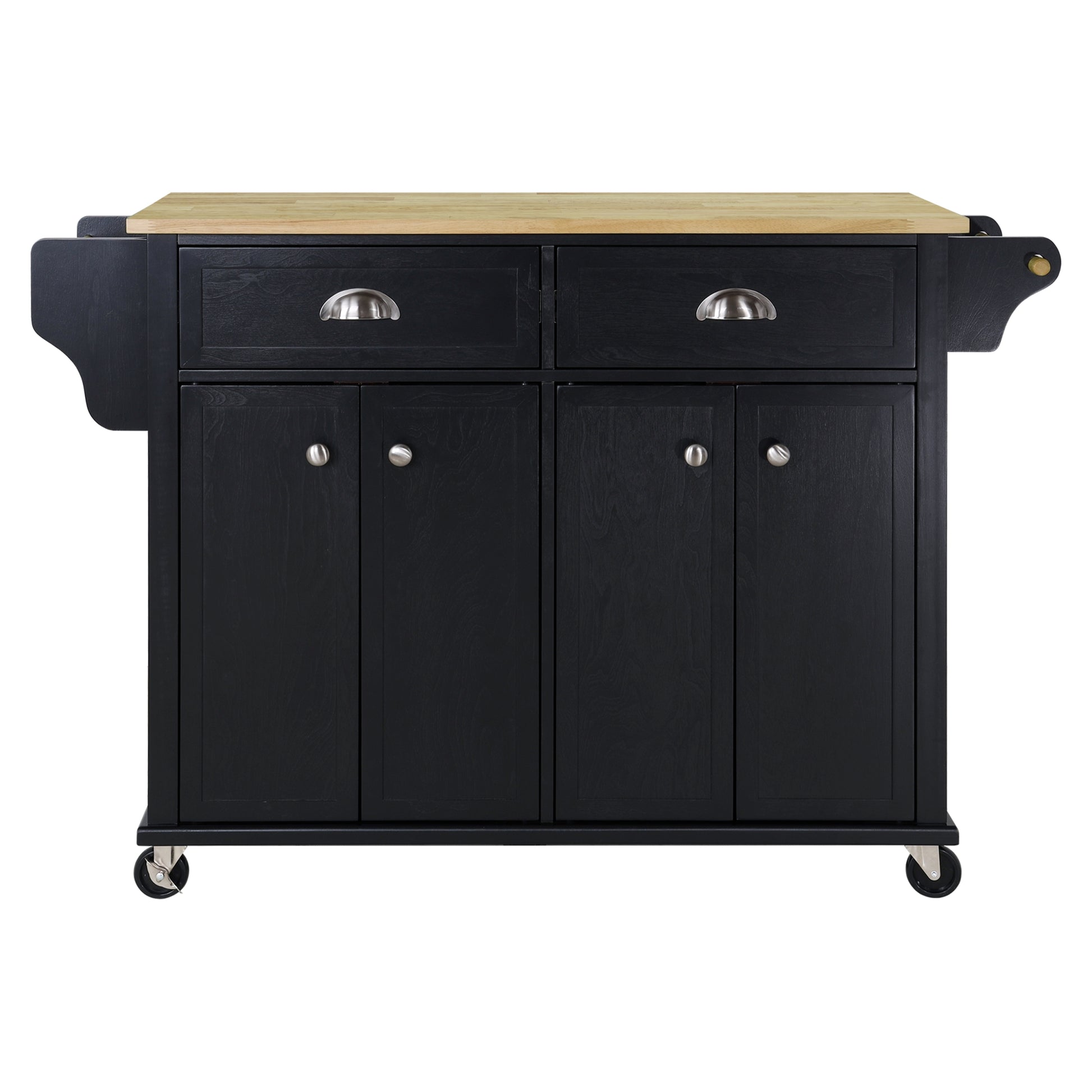 Cambridge Natural Wood Top Kitchen Island with Storage black-solid wood+mdf