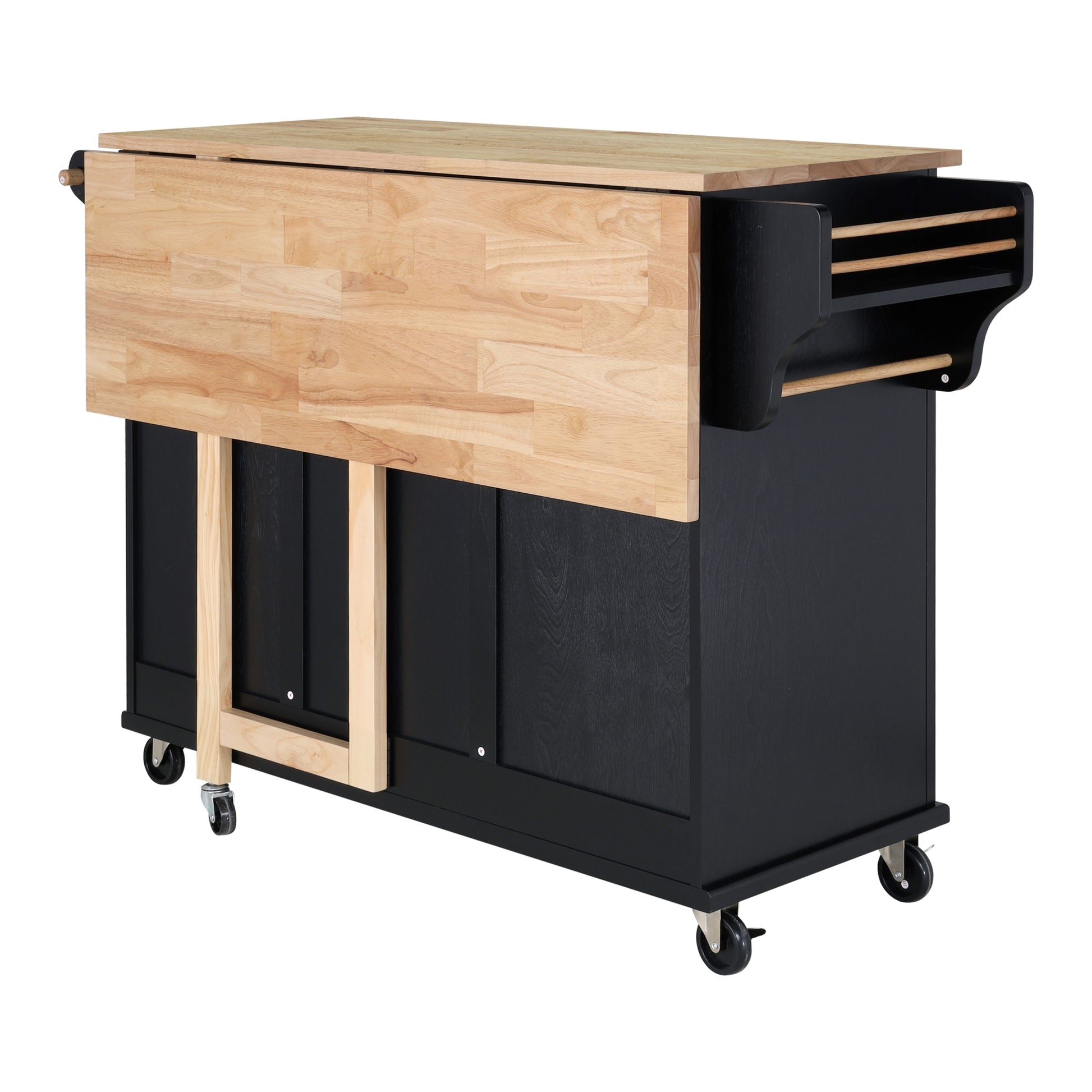 Cambridge Natural Wood Top Kitchen Island with Storage black-solid wood+mdf