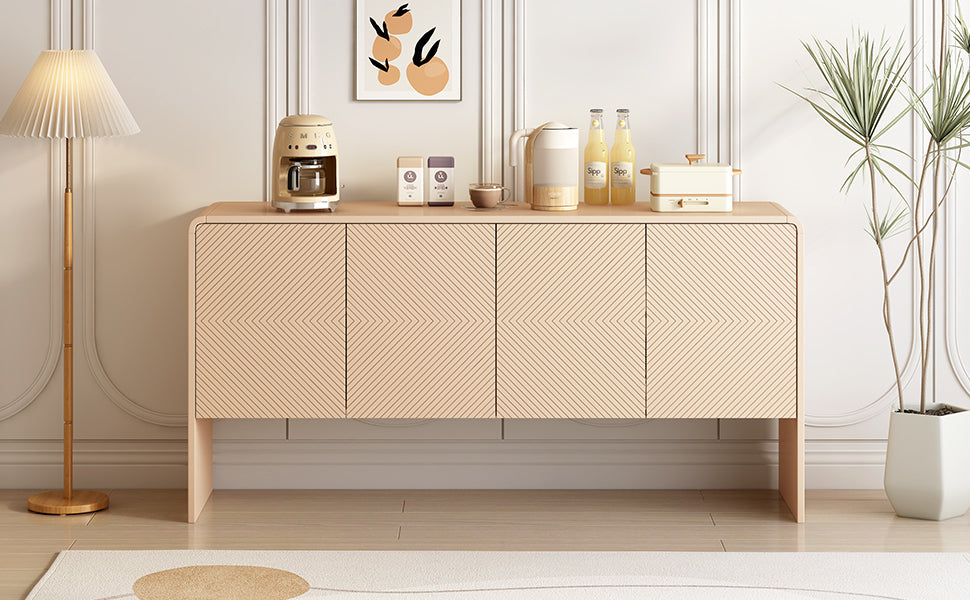 Minimalist Style 60"L Large Storage Space Sideboard With 4 Doors And Rebound Device For Living Room And Entryway Apricot Cream Apricot Cream Mdf