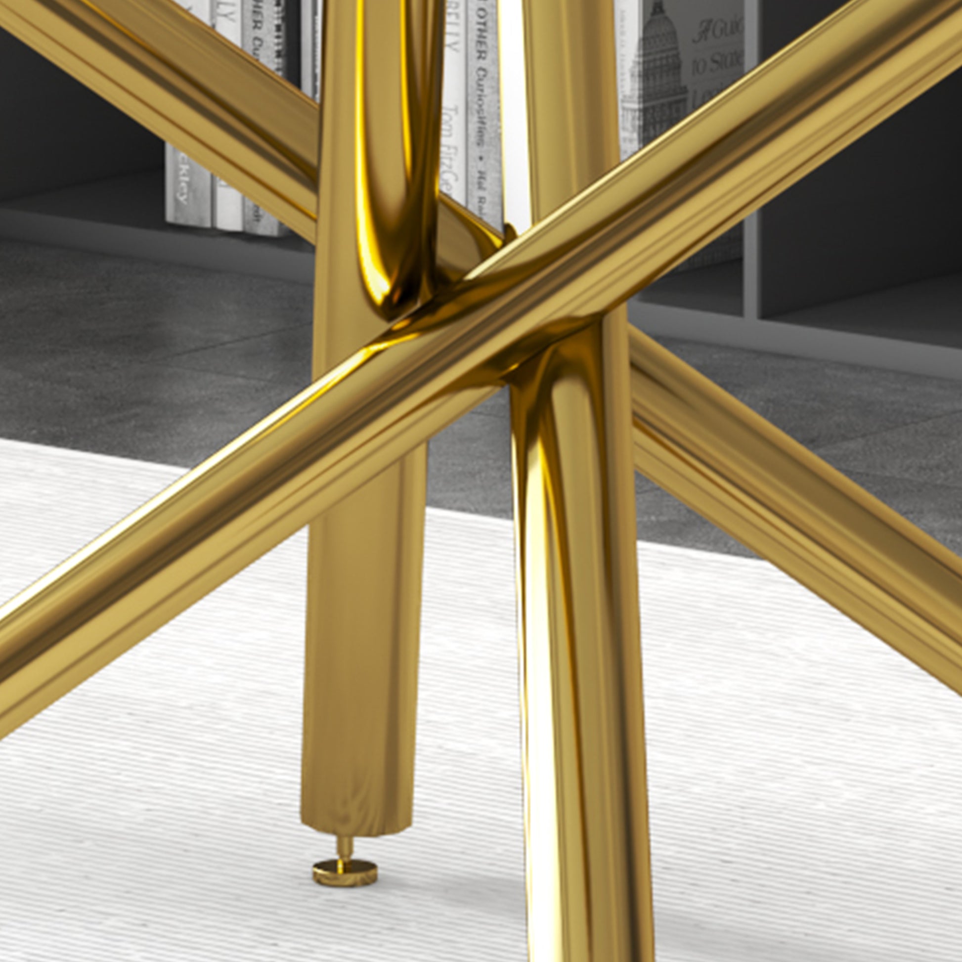 Large Modern Minimalist Rectangular Glass Dining Table For 6 8 With 0.39" Tempered Glass Tabletop And Golden Plated Metal Legs,For Kitchen Dining Living Meeting Room Banquet Hall 71'' X 39'' X30''1537 Golden Metal