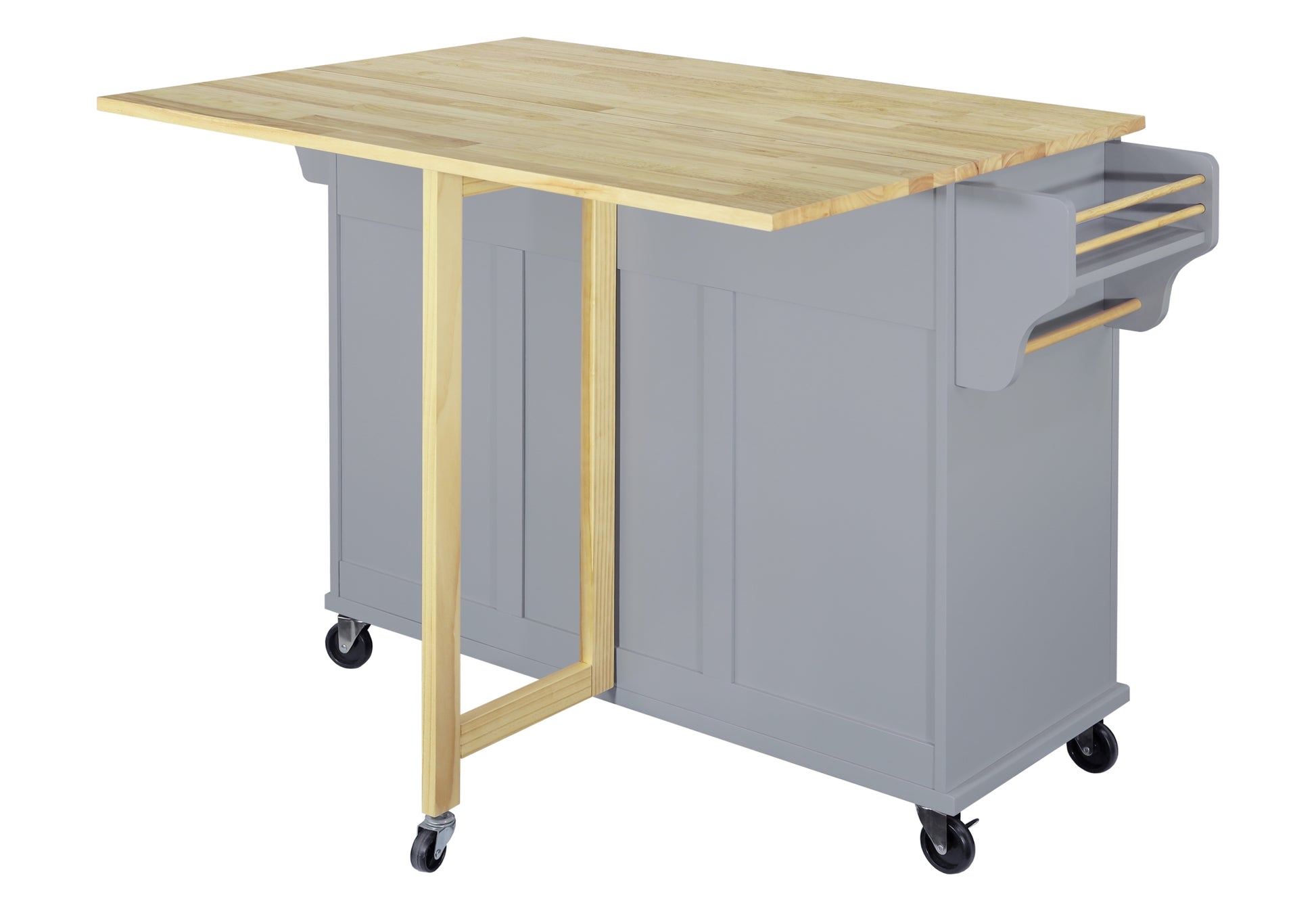 Cambridge Natural Wood Top Kitchen Island with Storage gray-solid wood+mdf