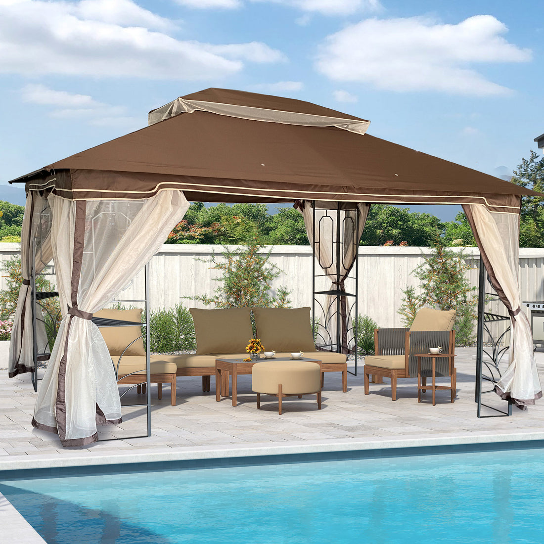 13x10 Outdoor Patio Gazebo Canopy Tent With Ventilated beige-metal