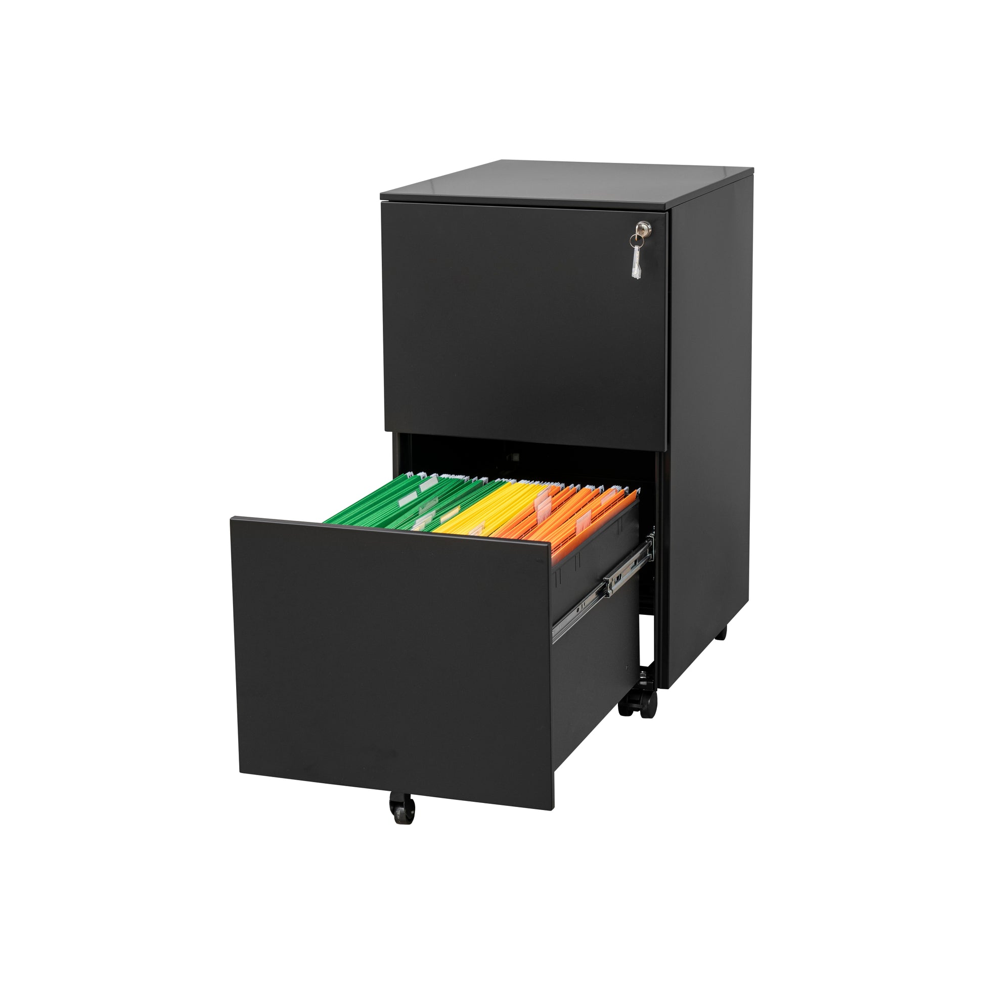 2 Drawer File Cabinet with Lock, Steel Mobile Filing black-steel