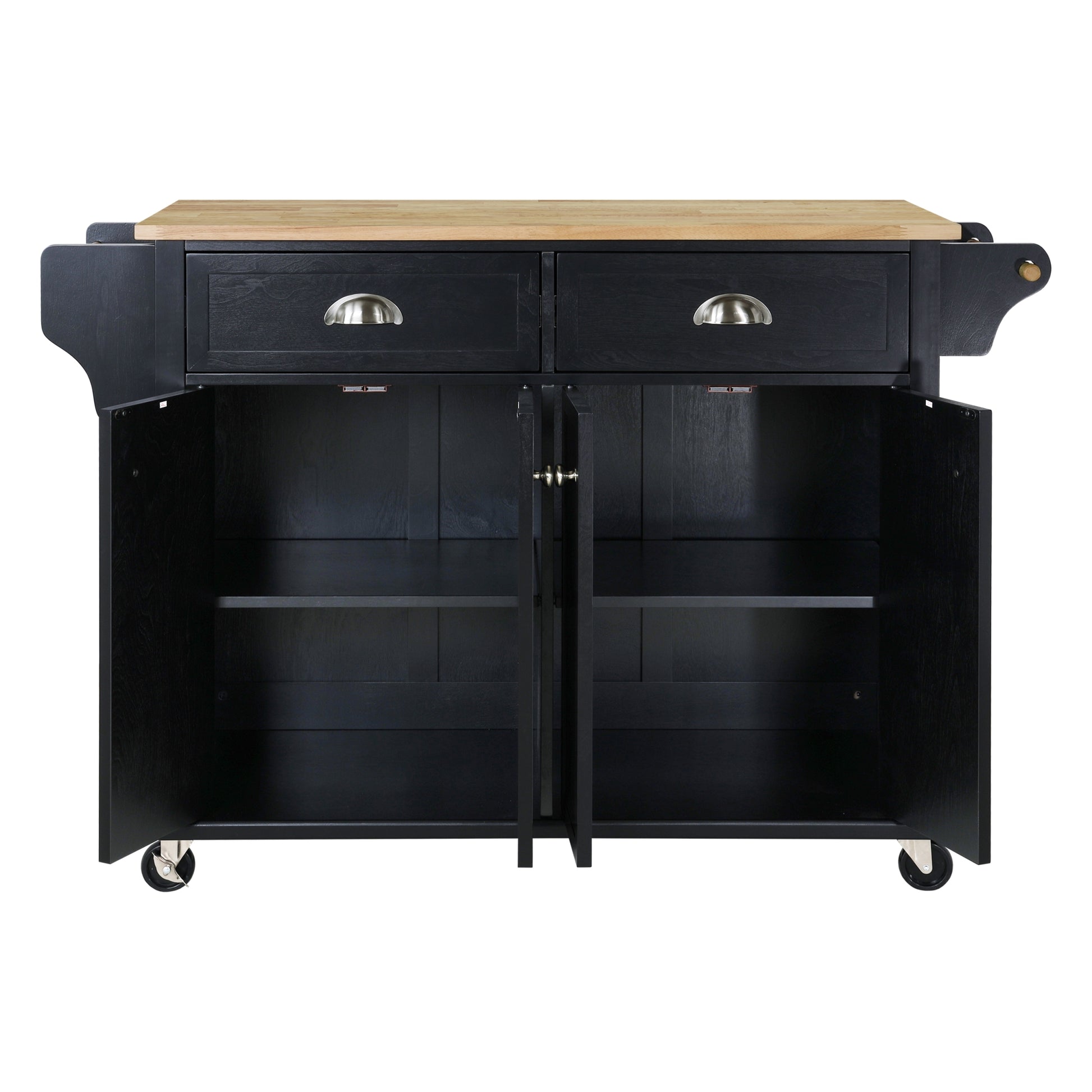 Cambridge Natural Wood Top Kitchen Island with Storage black-solid wood+mdf