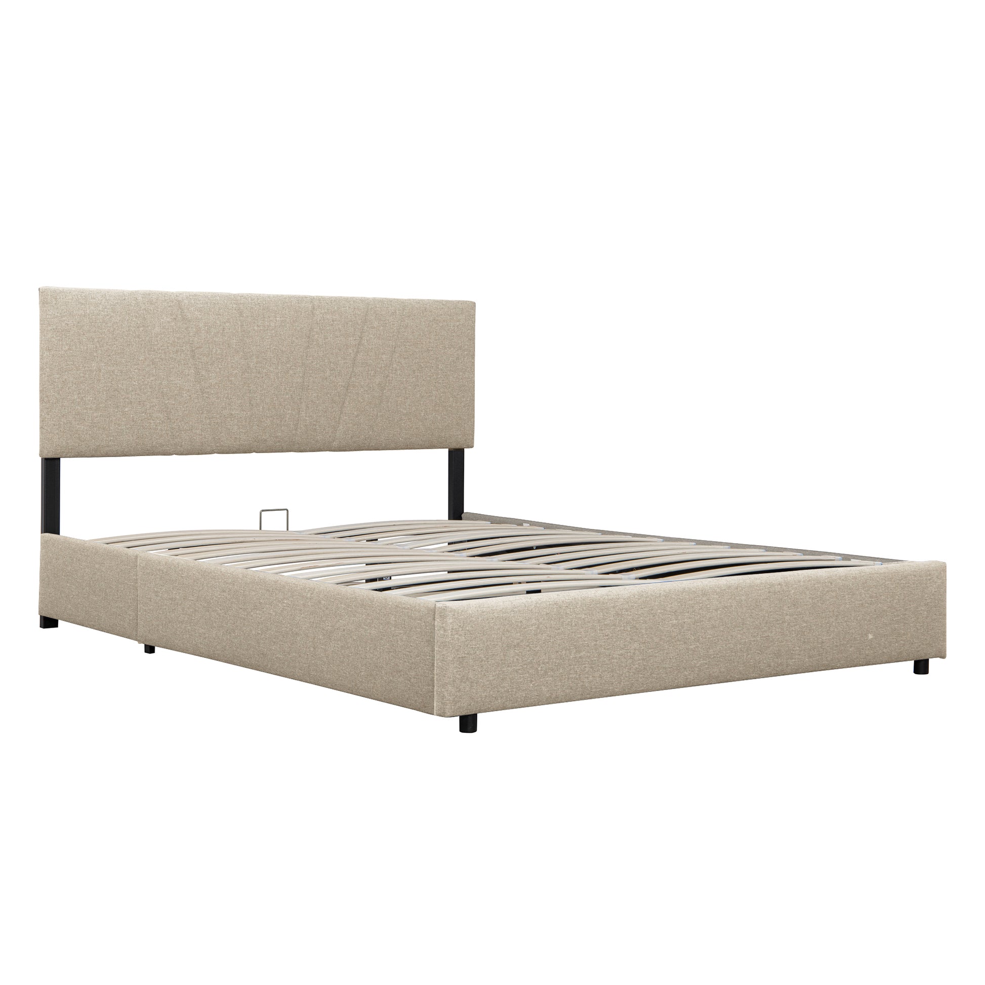 Full Upholstered Platform Bed With Lifting Storage, Full Size Bed Frame With Storage And Tufted Headboard,Wooden Platform Bed For Kids Teens Adults,No Box Spring Needed Box Spring Not Required Full Light Beige Wood Bedroom American Design Bed Frame Linen