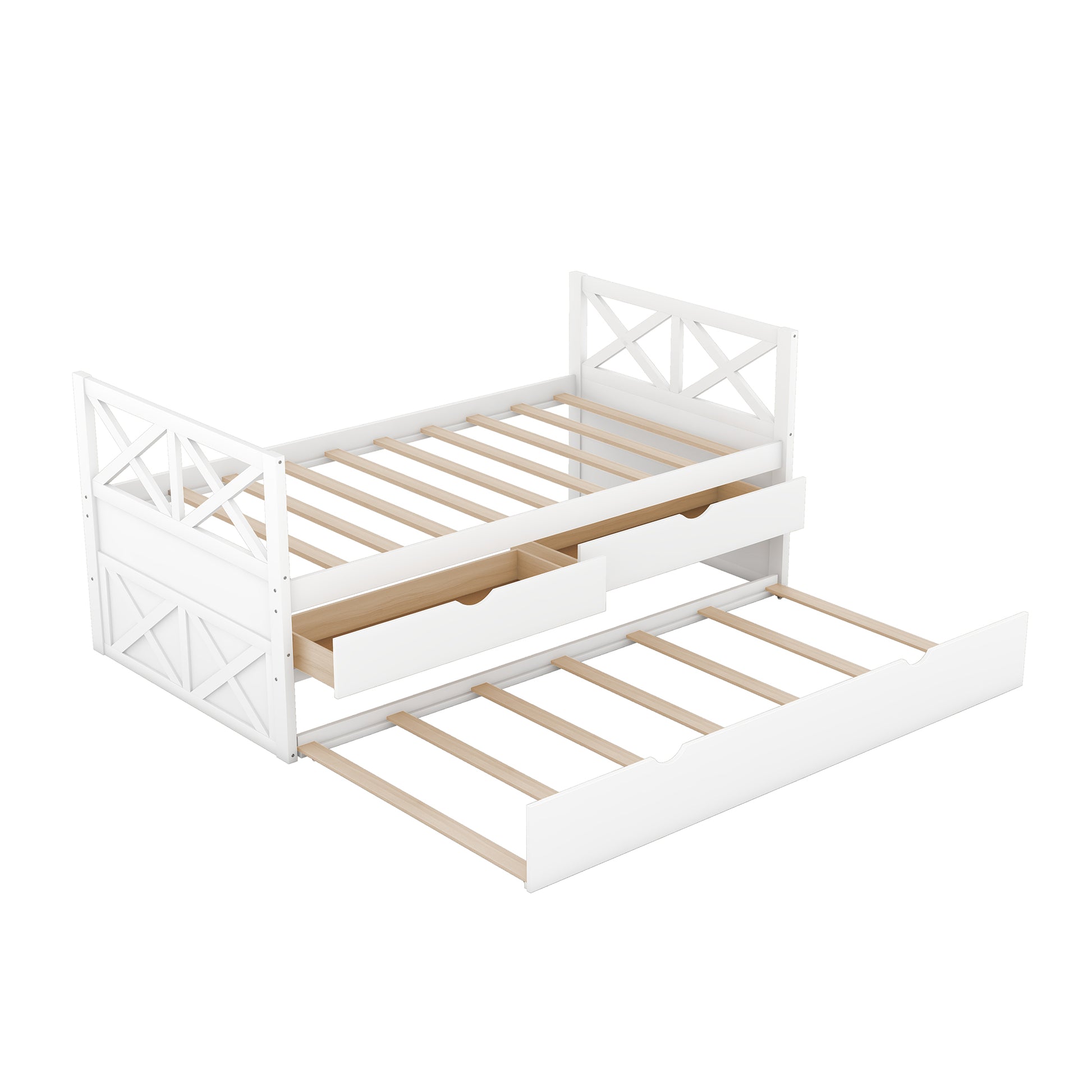 Multi Functional Daybed With Drawers And Trundle, White Box Spring Not Required Twin White Wood Daybeds Pine