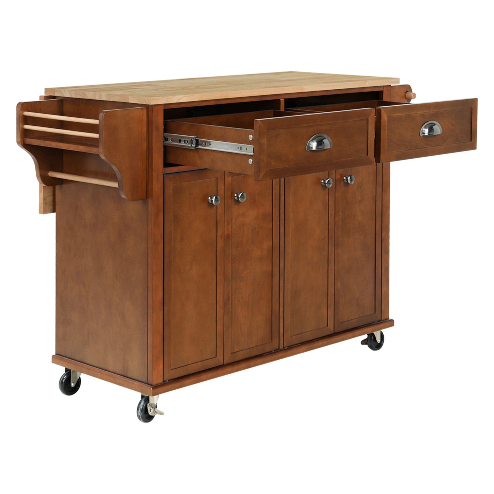 Cambridge Natural Wood Top Kitchen Island with Storage mahogany-solid wood+mdf