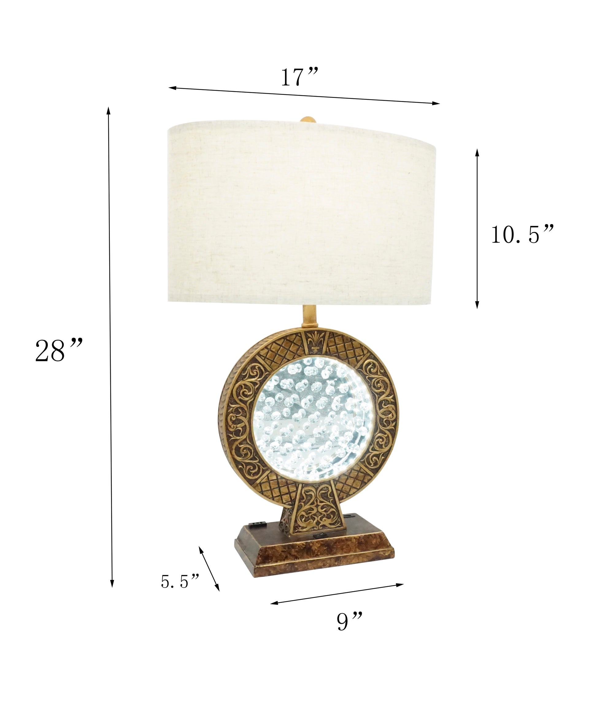 28" Antique Polyresin Table Lamp With Floating Crystal Decor On Center Antique Brown Polyresin