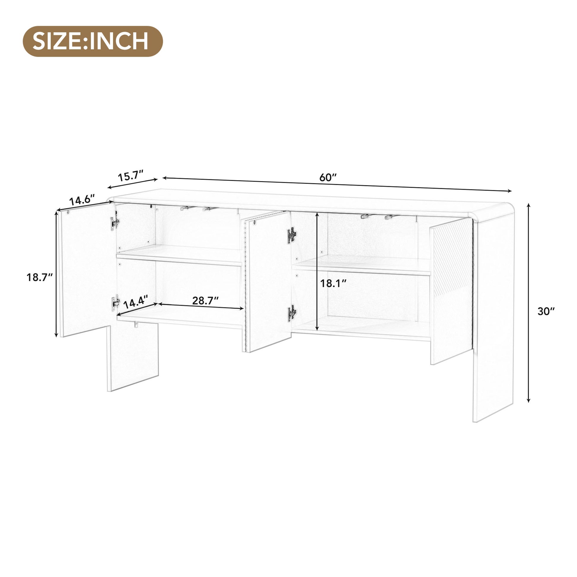 Minimalist Style 60"L Large Storage Space Sideboard With 4 Doors And Rebound Device For Living Room And Entryway White White Mdf