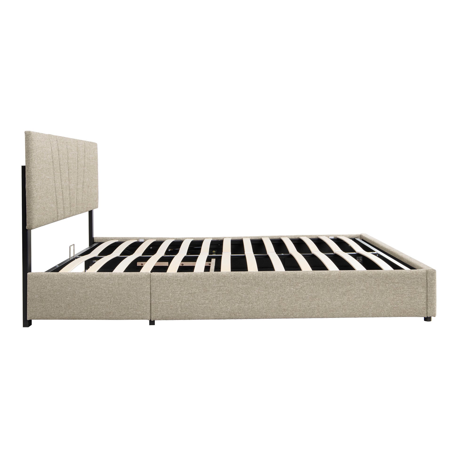 Queen Upholstered Platform Bed With Lifting Storage, Queen Size Bed Frame With Storage And Tufted Headboard,Wooden Queen Platform Bed For Kids Teens Adults,No Box Spring Needed Queen, Beige Box Spring Not Required Queen Light Beige Wood Bedroom American