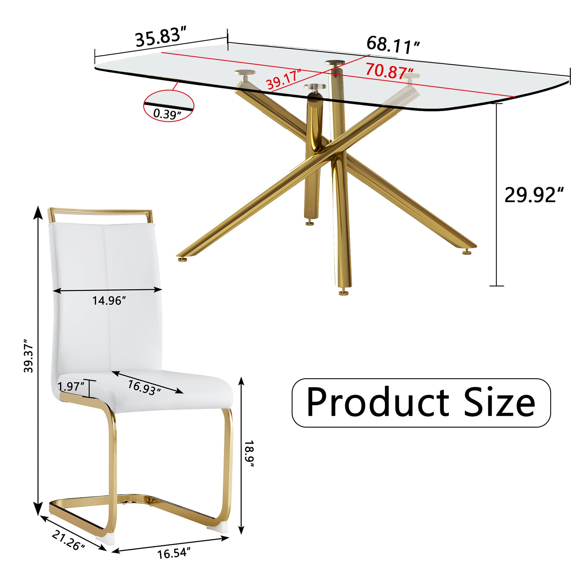 Large Modern Minimalist Rectangular Glass Dining Table For 6 8 With 0.39" Tempered Glass Tabletop And Golden Plated Metal Legs,For Kitchen Dining Living Meeting Room Banquet Hall 71'' X 39'' X30''1537 Golden Metal