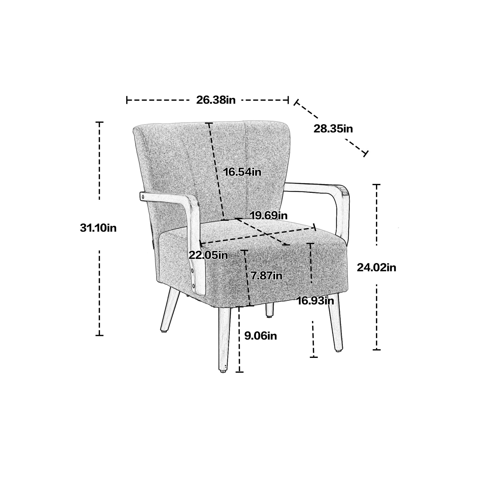 Coolmore Wood Frame Armchair, Modern Accent Chair Lounge Chair For Living Room Dark Gray Linen