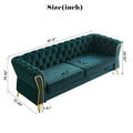 Modern Tufted Velvet Sofa 87.4 Inch For Living Room Green Color Green Velvet Wood Primary Living Space Tufted Back Modern Pine Flared Arms Foam Velvet 2 Seat