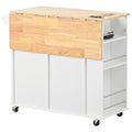 Kitchen Island With Power Outlet,Kitchen Storage Island With Drop Leaf And Rubber Wood,Open Storage And Wine Rack,5 Wheels,With Adjustable Storage For Home, Kitchen, And Dining Room,White White Mdf