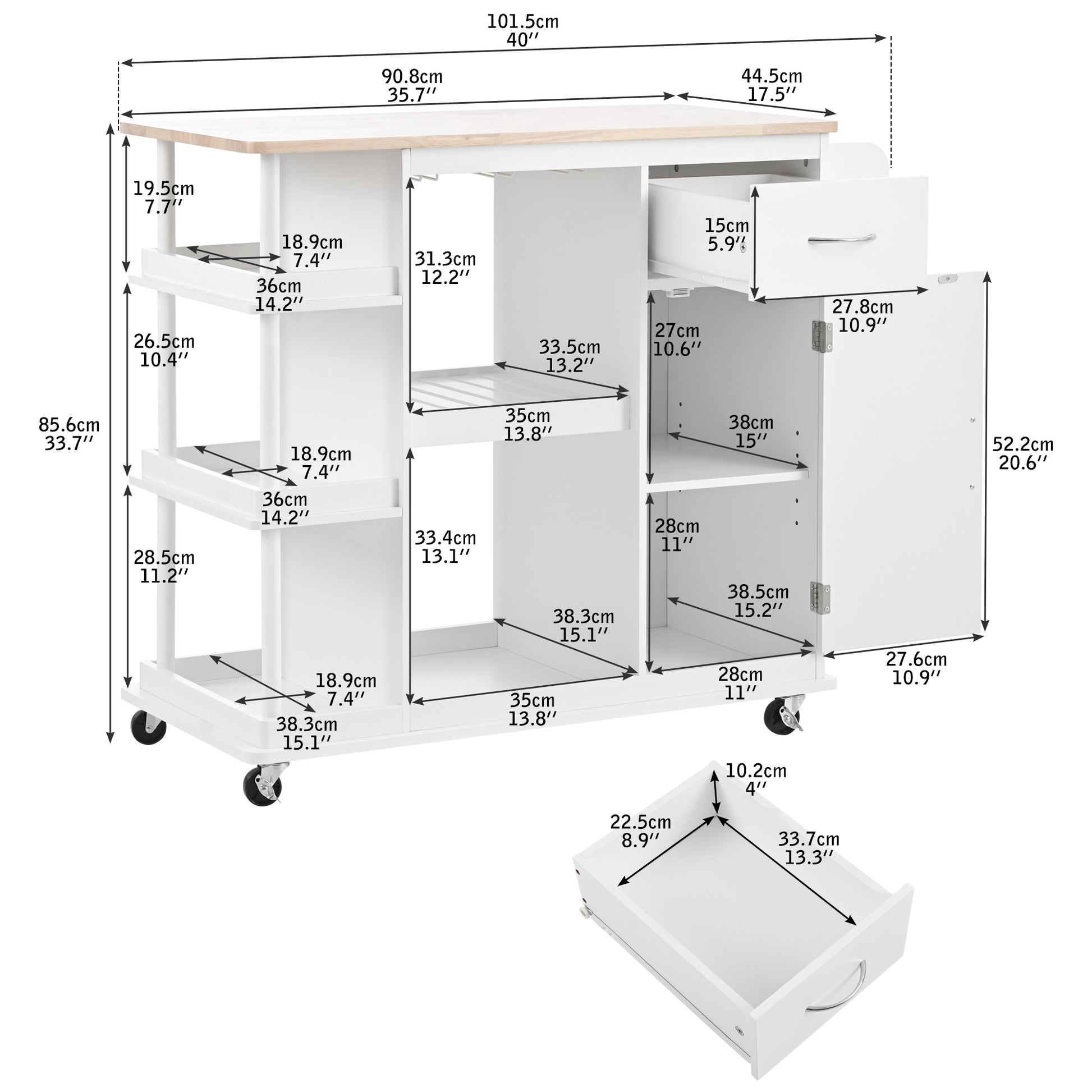 Multipurpose Kitchen Cart Cabinet with Side Storage white-mdf