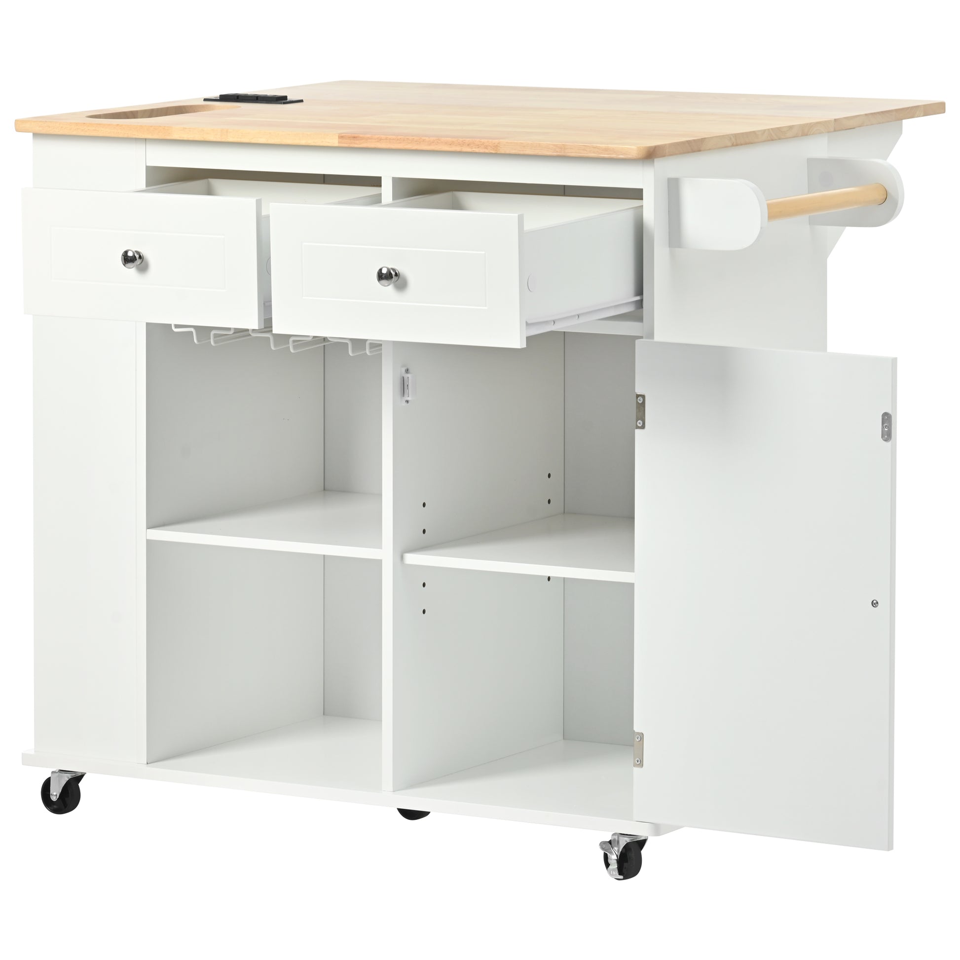 Kitchen Island with Power Outlet,Kitchen Storage white-mdf