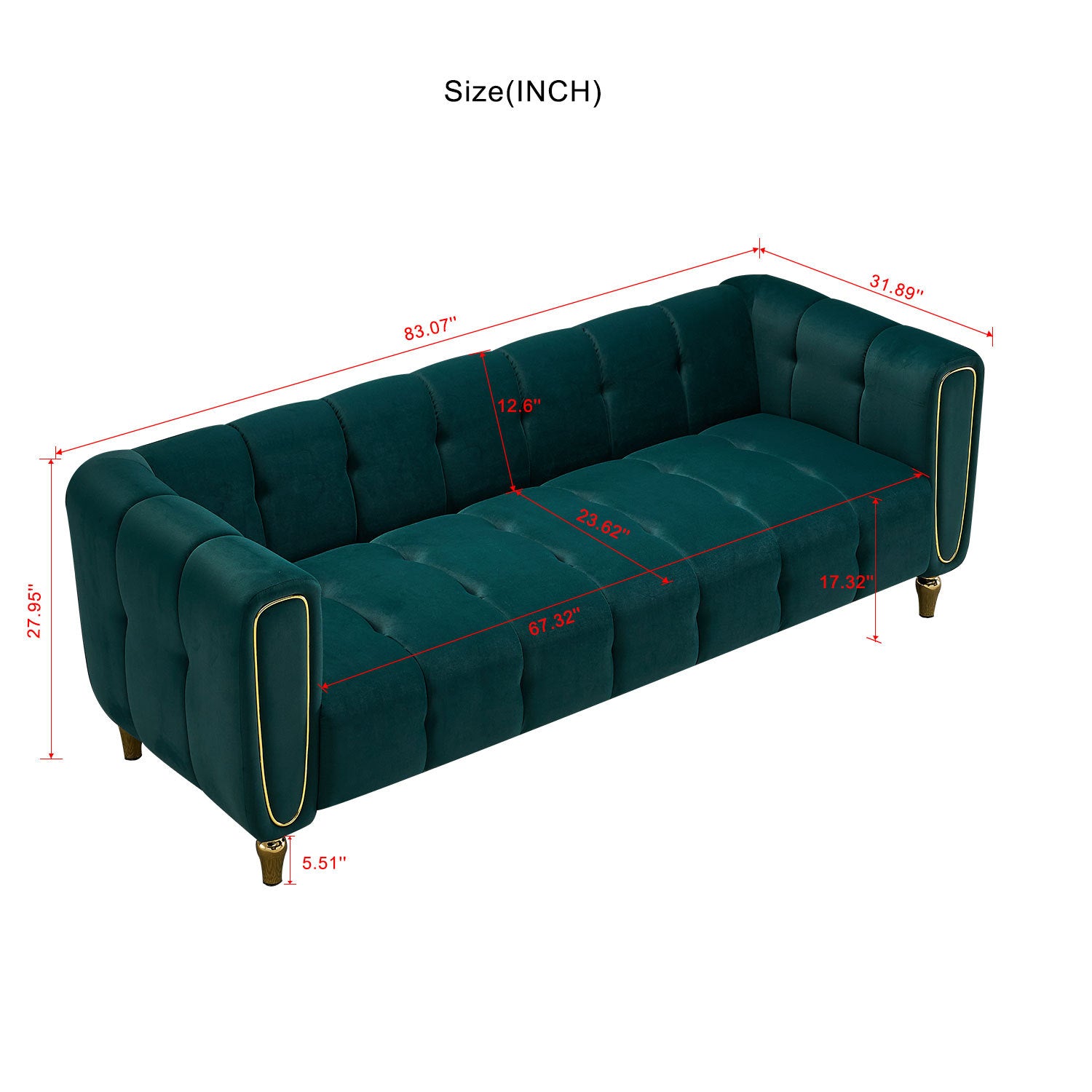 Modern Velvet Sofa 83.07 Inch For Living Room Green Color Green Velvet Wood Primary Living Space Tufted Back Modern Rolled Arms Foam Velvet 1 Seat