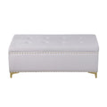 Large Storage Benches Set, Trim 2 In 1 Combination Benches, Tufted Velvet Benches With Gold Leg For Living Room, Entryway, Hallway, Bedroom Support 250Lbs Light Gray Fabric