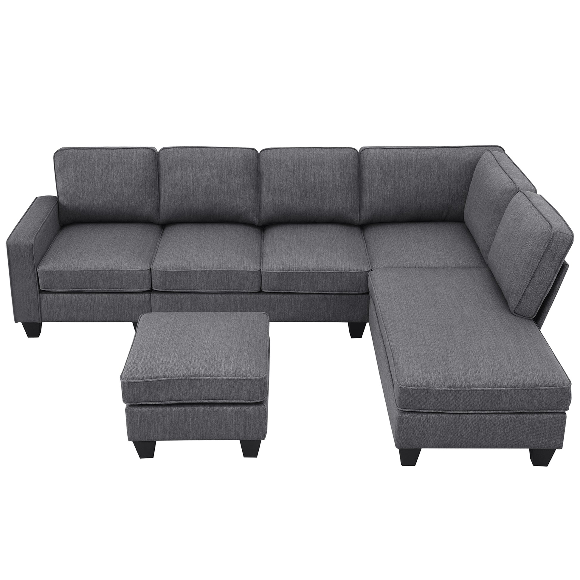 104.3*78.7" Modern L Shaped Sectional Sofa,7 Seat Linen Fabric Couch Set With Chaise Lounge And Convertible Ottoman For Living Room,Apartment,Office,3 Colors Dark Grey Fabric