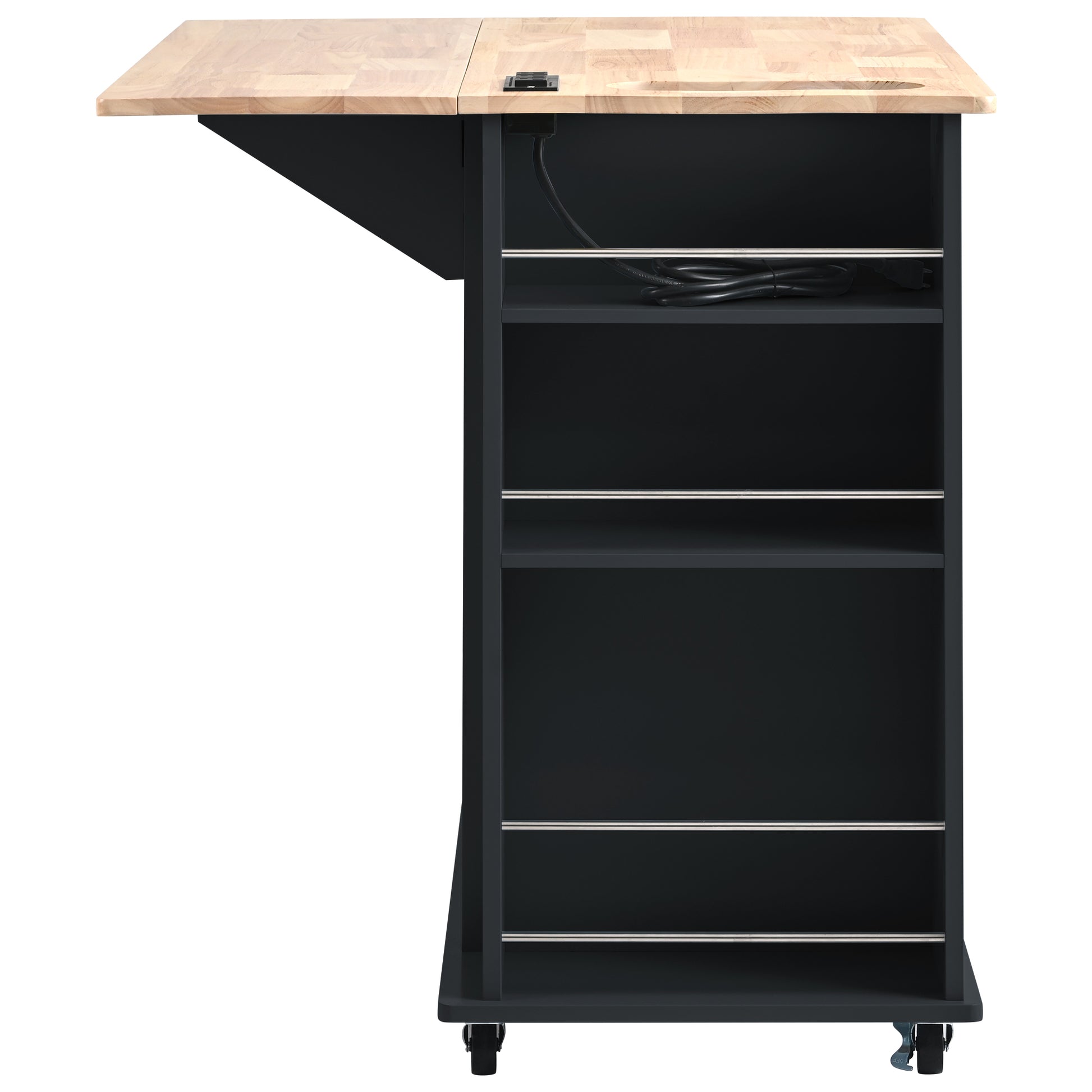 Kitchen Island with Power Outlet,Kitchen Storage black-mdf