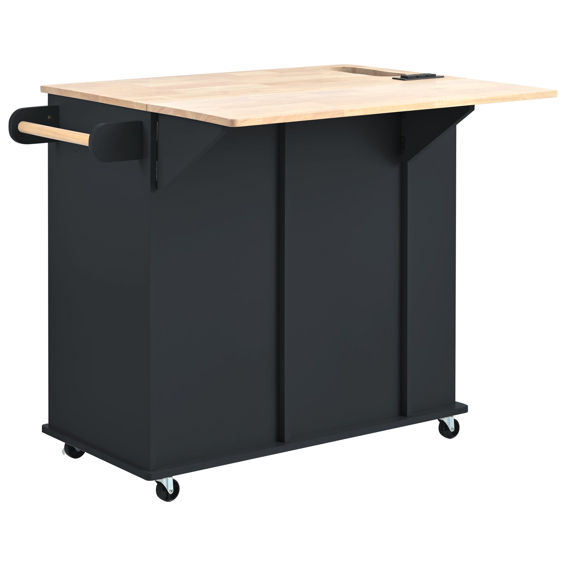 Kitchen Island with Power Outlet,Kitchen Storage black-mdf