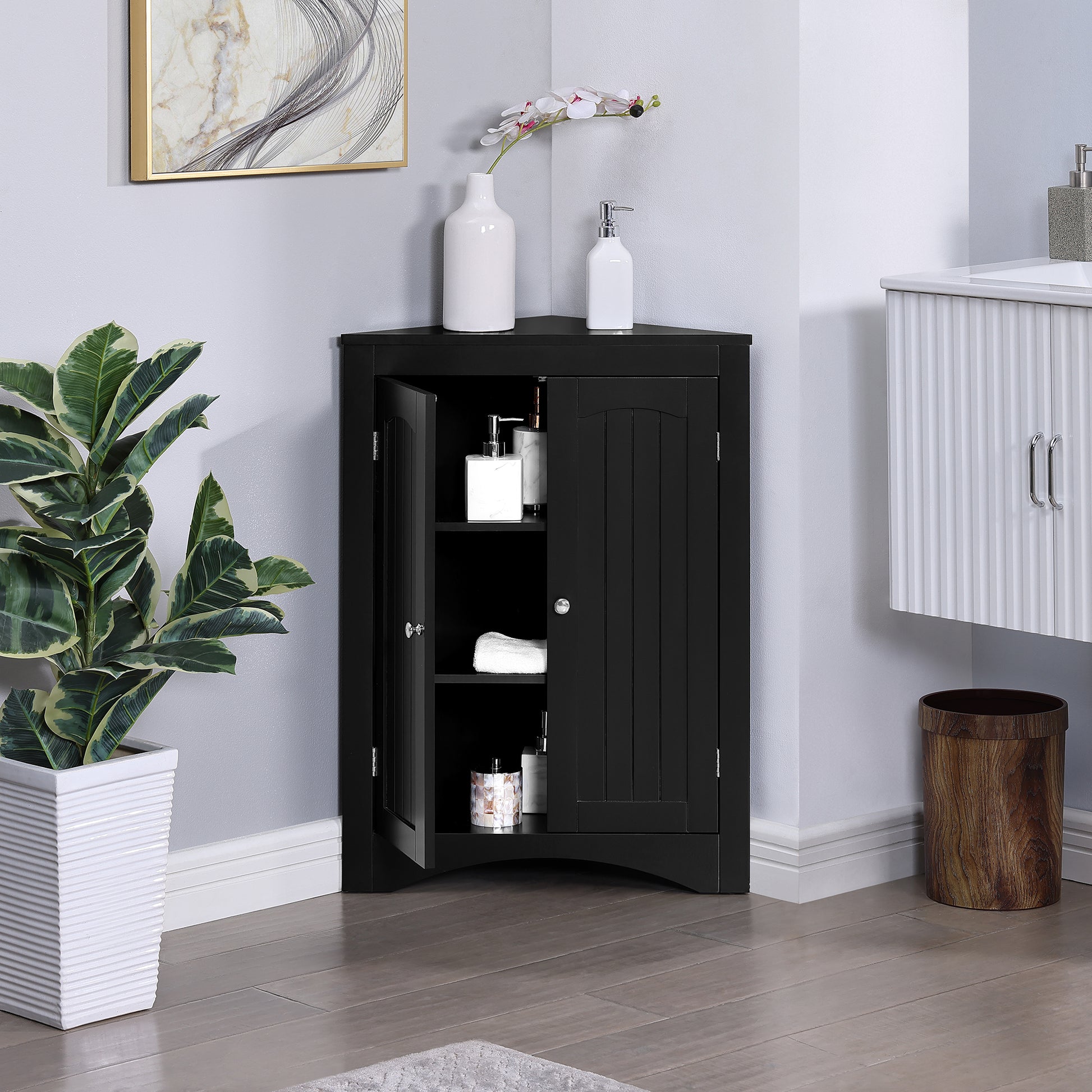 Sideboard Cabinet,Corner Cabinet,Bathroom Floor Corner Cabinet With Doors And Shelves, Kitchen, Living Room,Free Standing Storage Cabinet For Bathroom Coffee Mdf